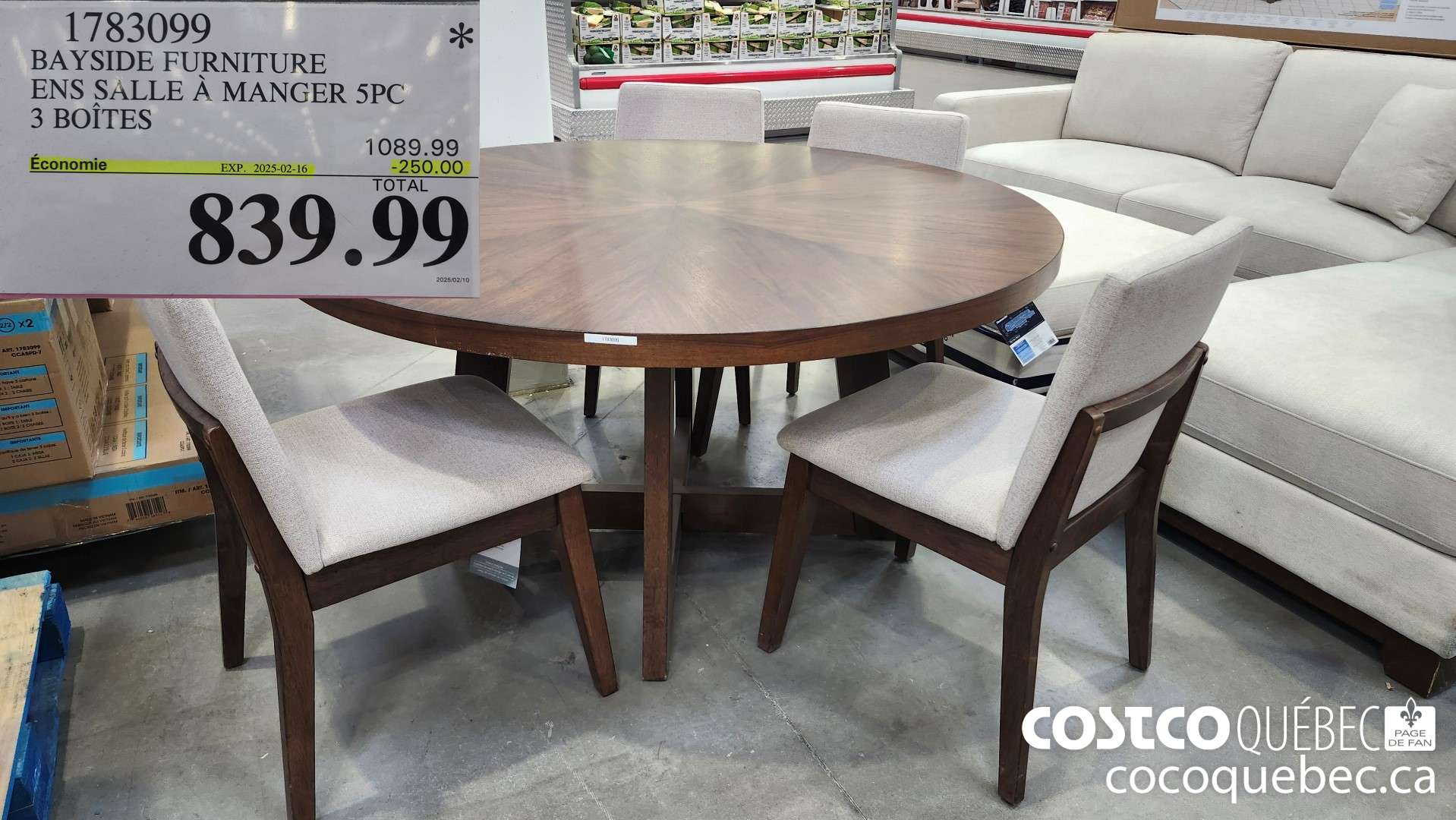 1783099 BAYSIDE FURNITURE ENS SALLE A MANGER 5PC 3 BOITES  ($250.00 INSTANT SAVINGS EXPIRES ON 2025-02-16) $839.99