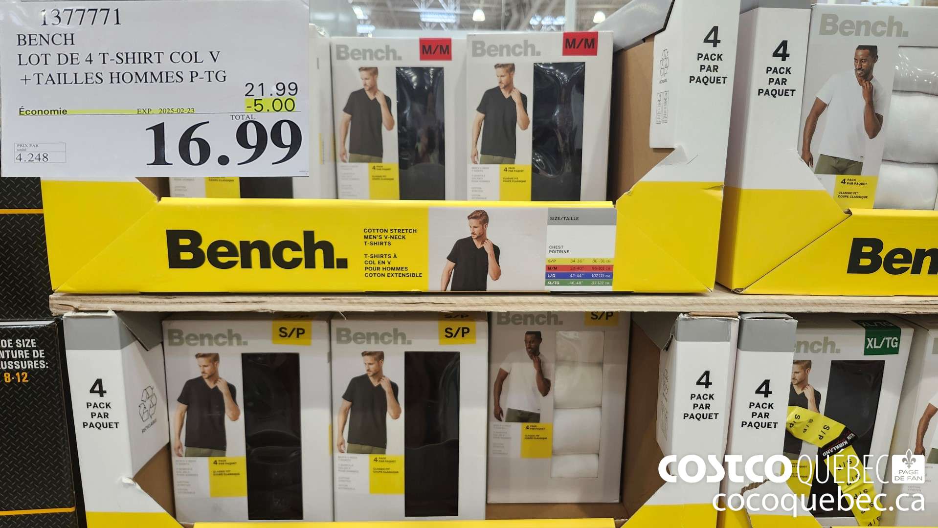 13777771 BENCH LOT DE 4 T-SHIRT COL V  ($5.00 INSTANT SAVINGS EXPIRES ON 2025-02-23) $16.99