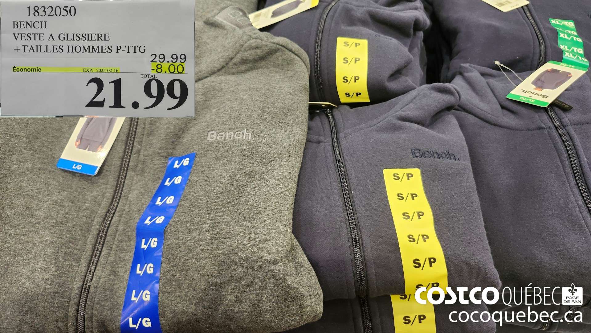 1832050 BENCH VESTE A GLISSIERE  ($8.00 INSTANT SAVINGS EXPIRES ON 2025-02-16) $21.99