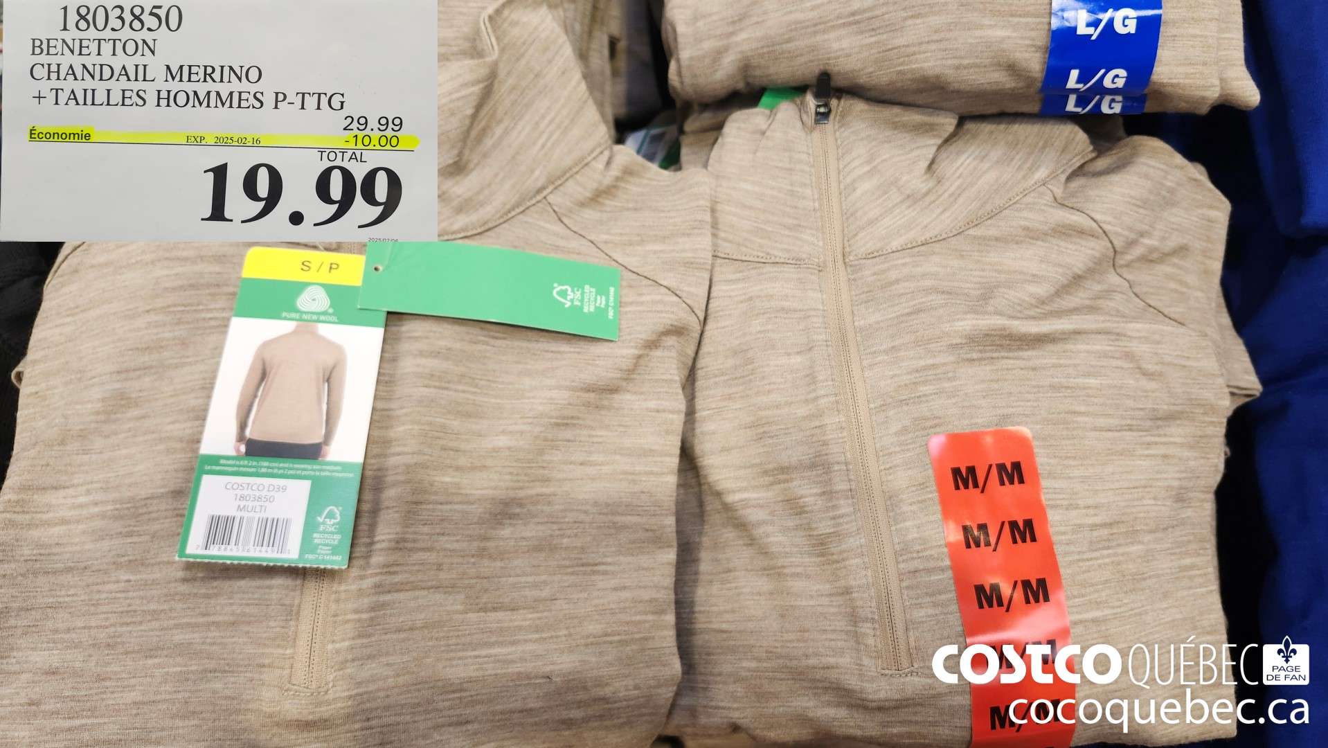 1803850 BENETTON CHANDAIL 1/4 GLISSIERE  ($10.00 INSTANT SAVINGS EXPIRES ON 2025-02-16) $19.99