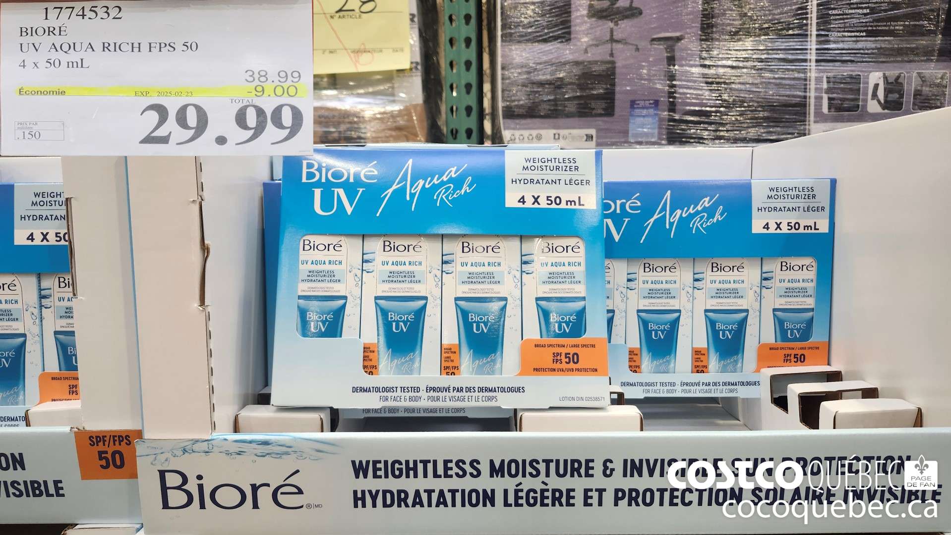 1774532 BIORE UV AQUA RICH FPS 50 4x 50 mL  ($9.00 INSTANT SAVINGS EXPIRES ON 2025-02-23) $29.99