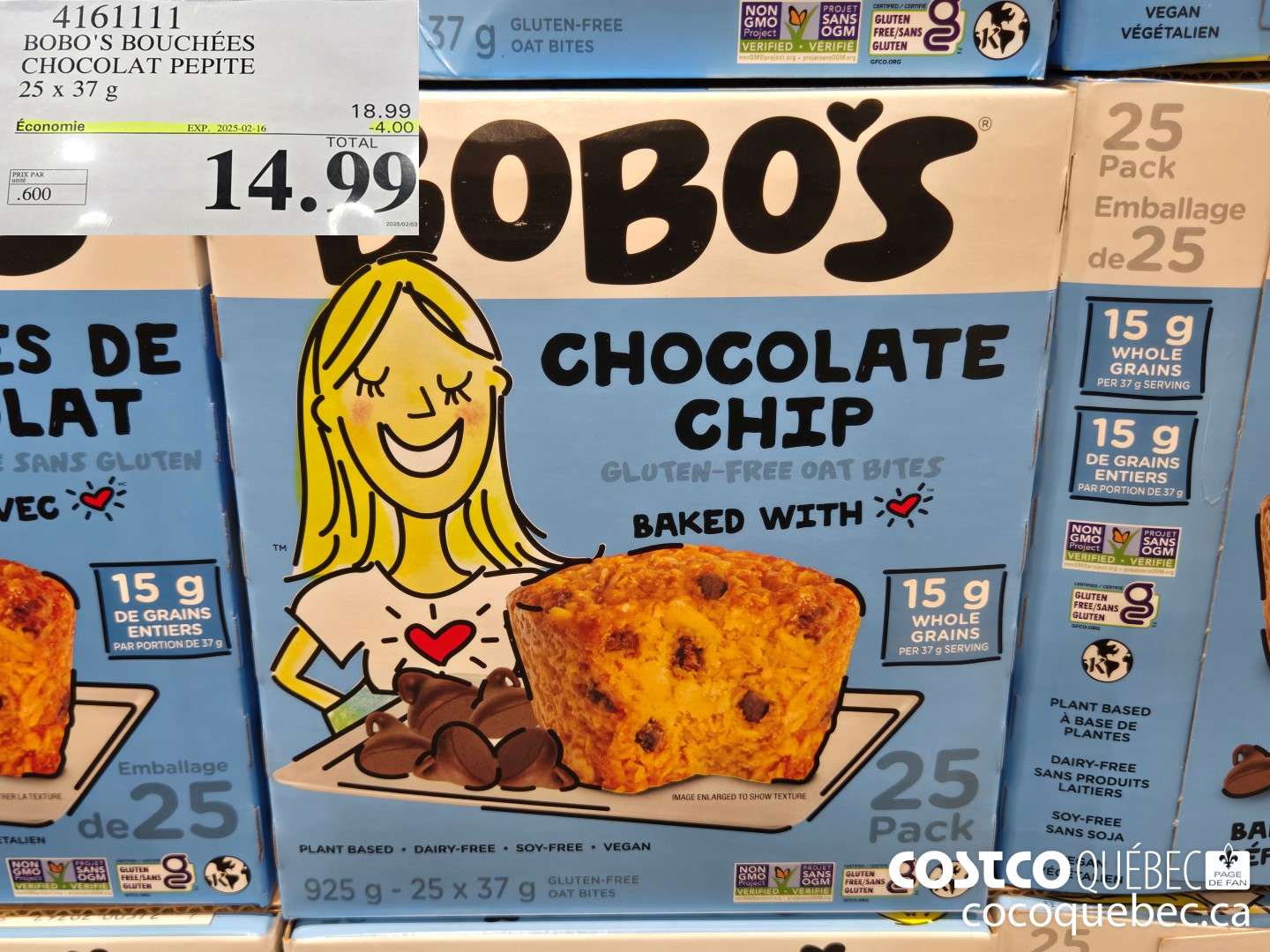 4161111 BOBO'S BOUCHEES CHOCOLAT PEPITE 25X37G  ($4.00 INSTANT SAVINGS EXPIRES ON 2025-02-16) $14.99