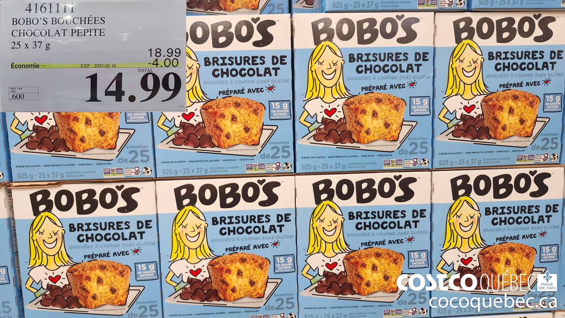 4161111 BOBO'S BOUCHEES CHOCOLAT PEPITE 25X37G  ($4.00 INSTANT SAVINGS EXPIRES ON 2025-02-16) $14.99