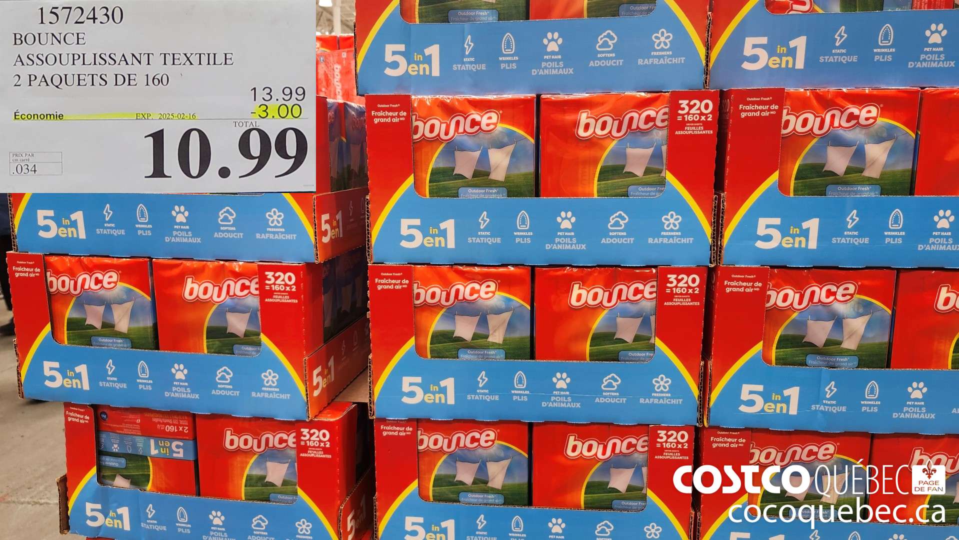 1572430 BOUNCE Roma TEXTILE 2 PAQUET DE 160 ($3.00 INSTANT SAVINGS EXPIRES ON 2025-02-16) $10.99