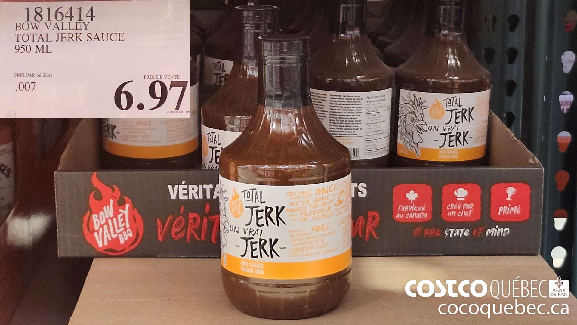 1816414 BOW VALLEY TOTAL JERK SAUCE 950 ML  $6.97