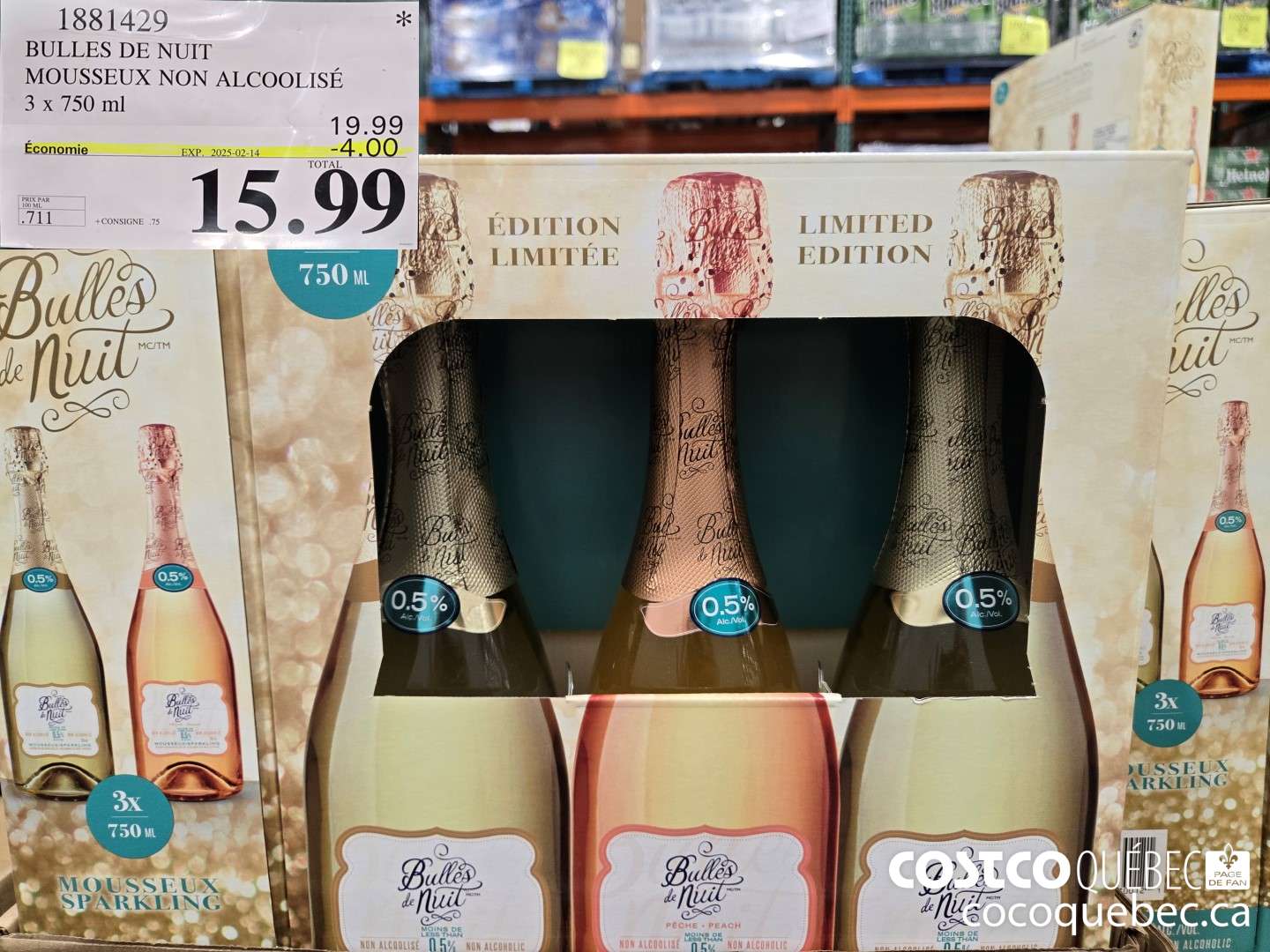 1881429 BULLES DE NUIT , MOUSSEUX NON ALCOOLISE 3 x 750 ml  ($4.00 INSTANT SAVINGS EXPIRES ON 2025-02-14) $15.99