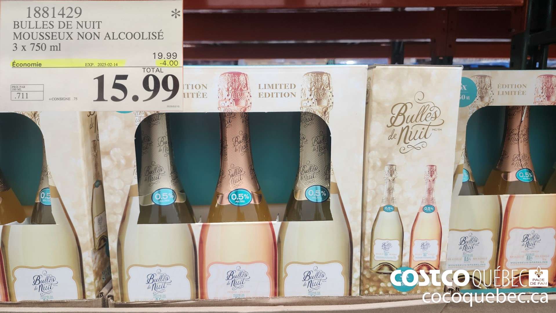 1881429 BULLES DE NUIT , MOUSSEUX NON ALCOOLISE 3 x 750 ml  ($4.00 INSTANT SAVINGS EXPIRES ON 2025-02-14) $15.99