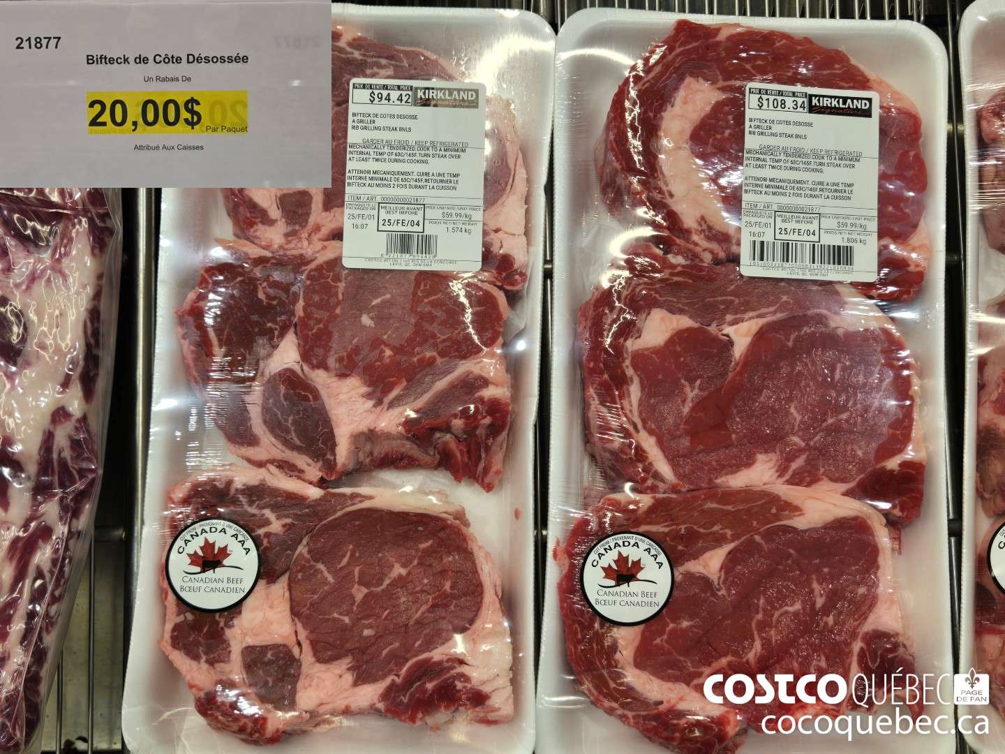 21877 Bifteck de Cote Désosseée  ($20.00 INSTANT SAVINGS)