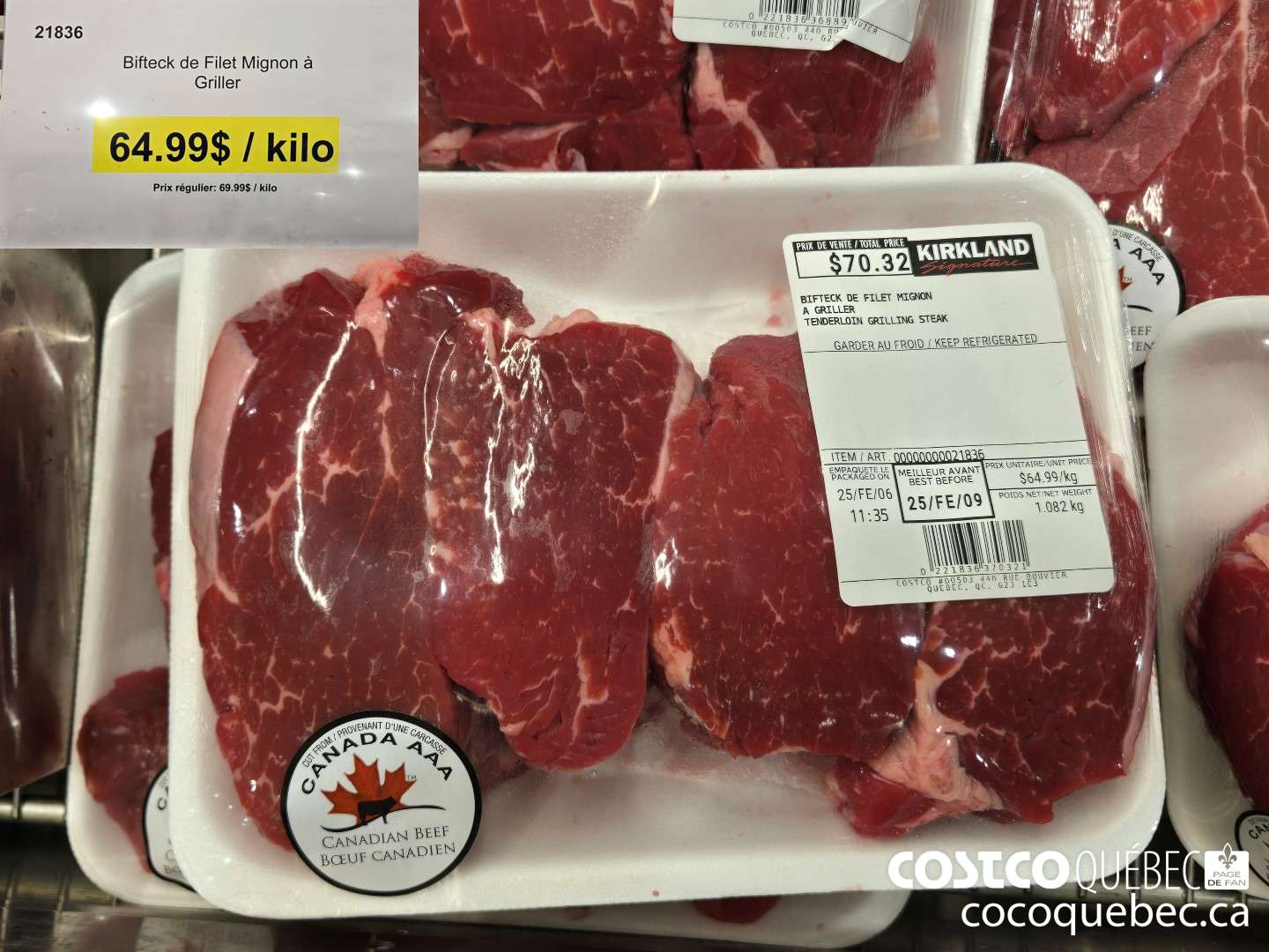 21836 Bifteck de Filet Mignon a Griller  $64.99