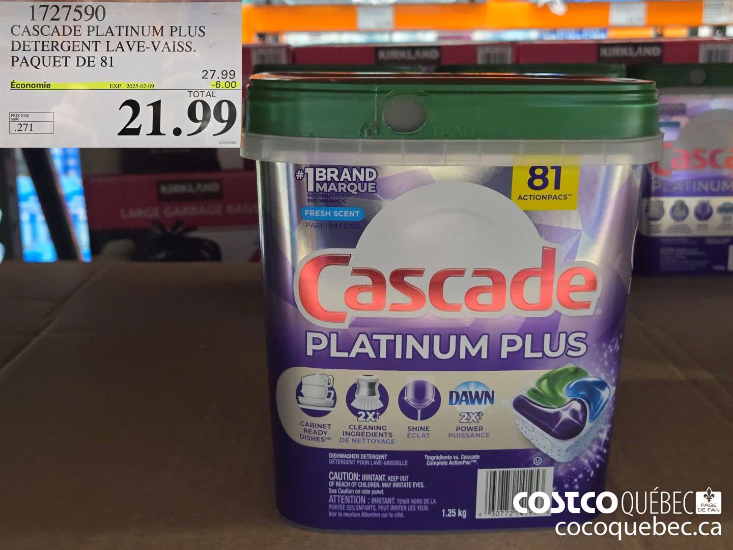 1727590 CASCADE PLATINUM PLUS DETERGENT LAVE-VAISS. PAQUET DE 81  ($6.00 INSTANT SAVINGS EXPIRES ON 2025-02-09) $21.99