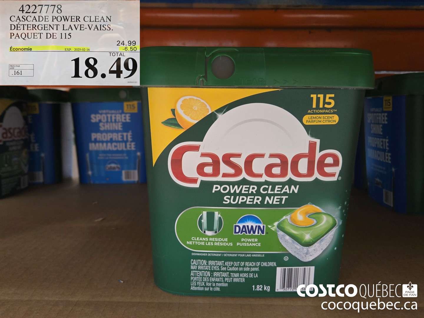 4227778 CASCADE POWER CLEAN DETERGENT LAVE-VAISS. PAQUET DE 115  ($6.50 INSTANT SAVINGS EXPIRES ON 2025-02-16) $18.49