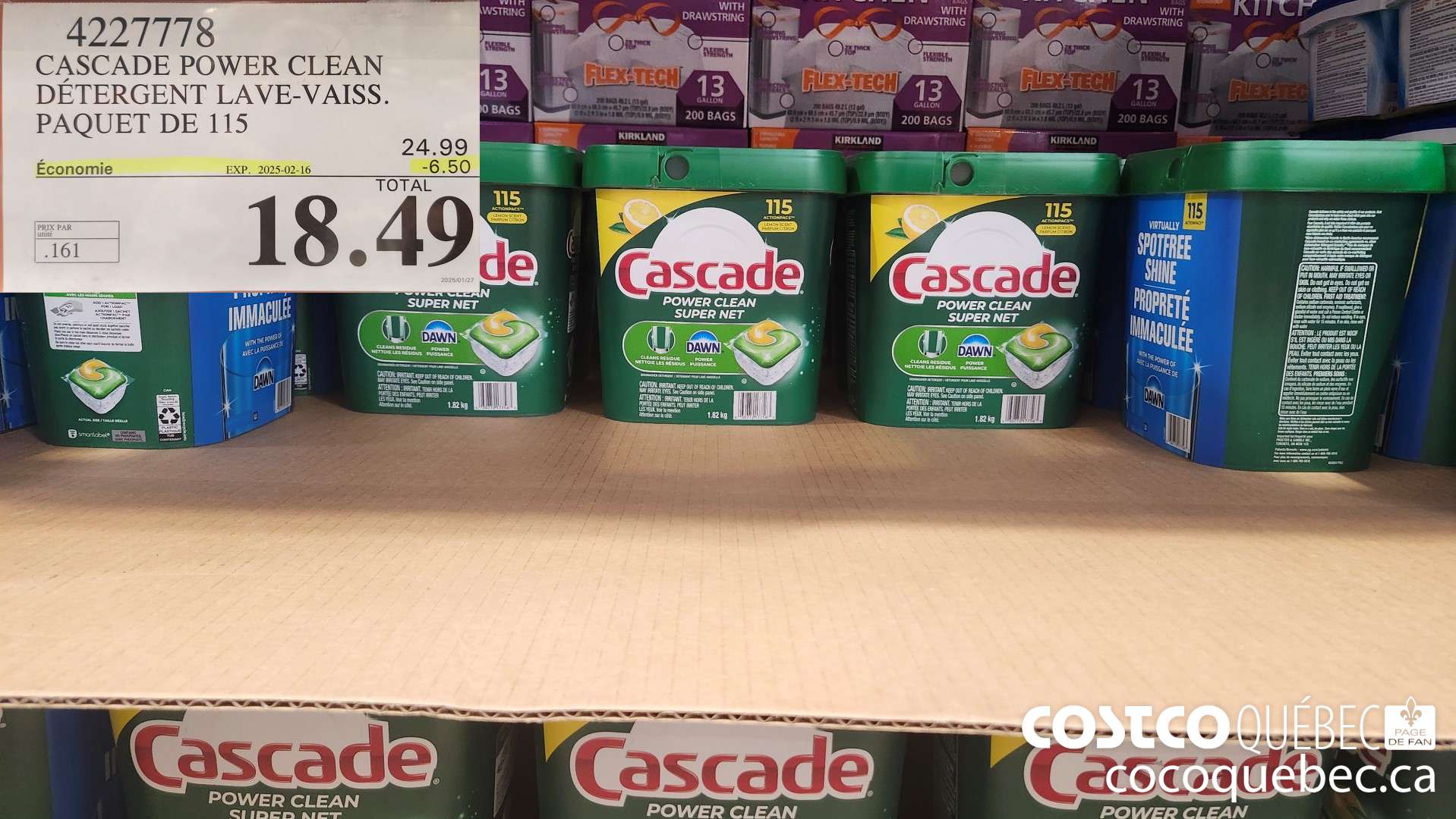 4227778 CASCADE POWER CLEAN DETERGENT LAVE-VAISS. PAQUET DE 115  ($6.50 INSTANT SAVINGS EXPIRES ON 2025-02-16) $18.49
