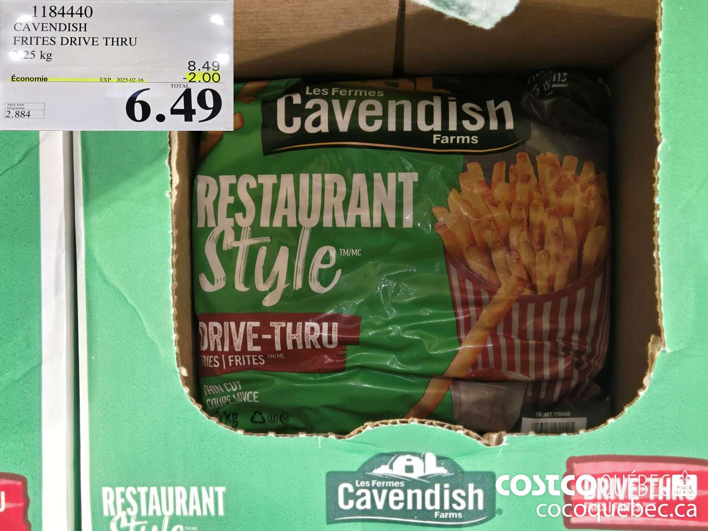 1184440 CAVENDISH FRITES DRIVE THRU 2.25 kg ($2.00 INSTANT SAVINGS EXPIRES ON 2025-02-16) $6.49
