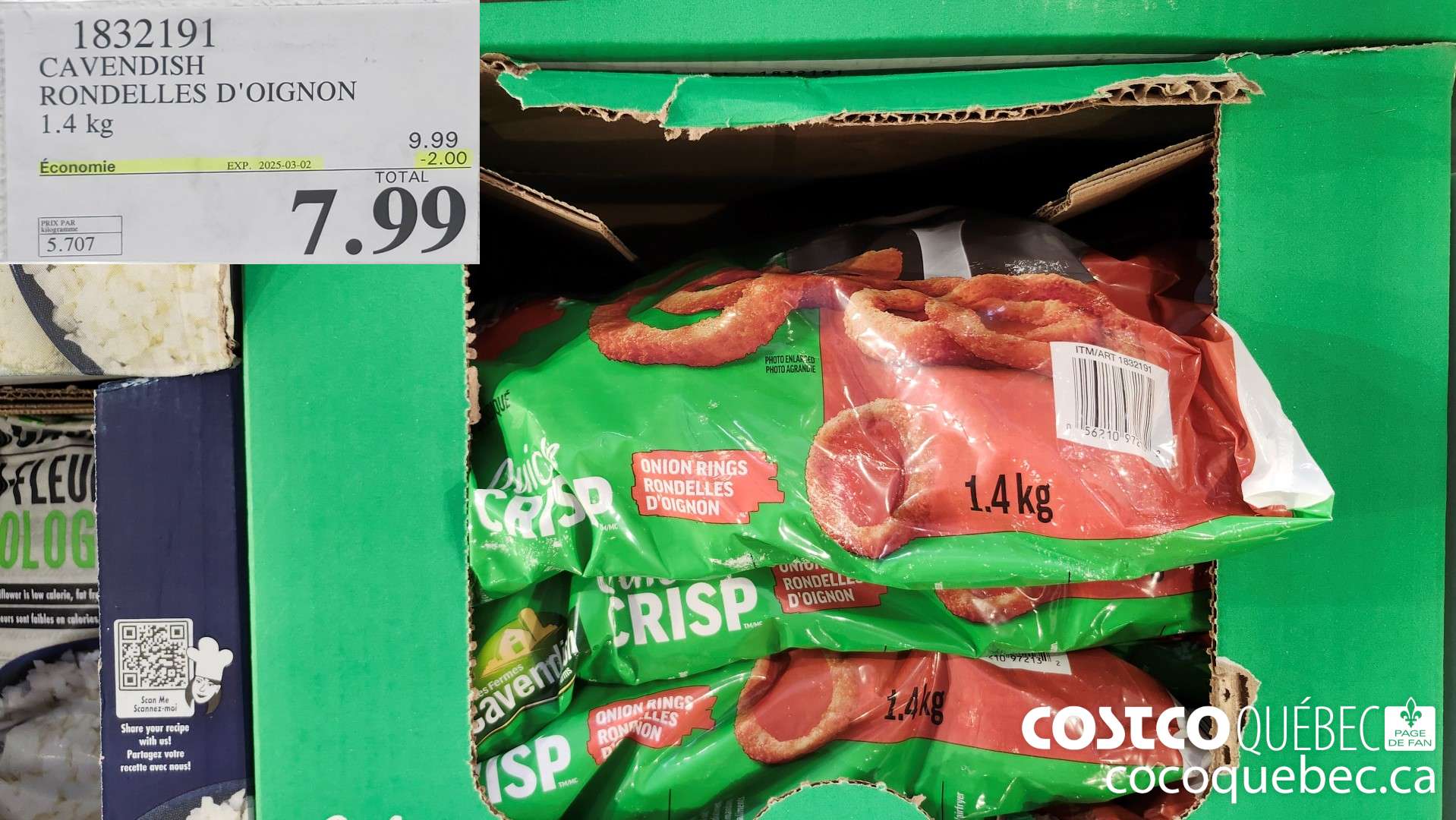 183219 CAVENDISH RONDELLES D'OIGNON 1.4 kg  ($2.00 INSTANT SAVINGS EXPIRES ON 2025-03-02) $7.99