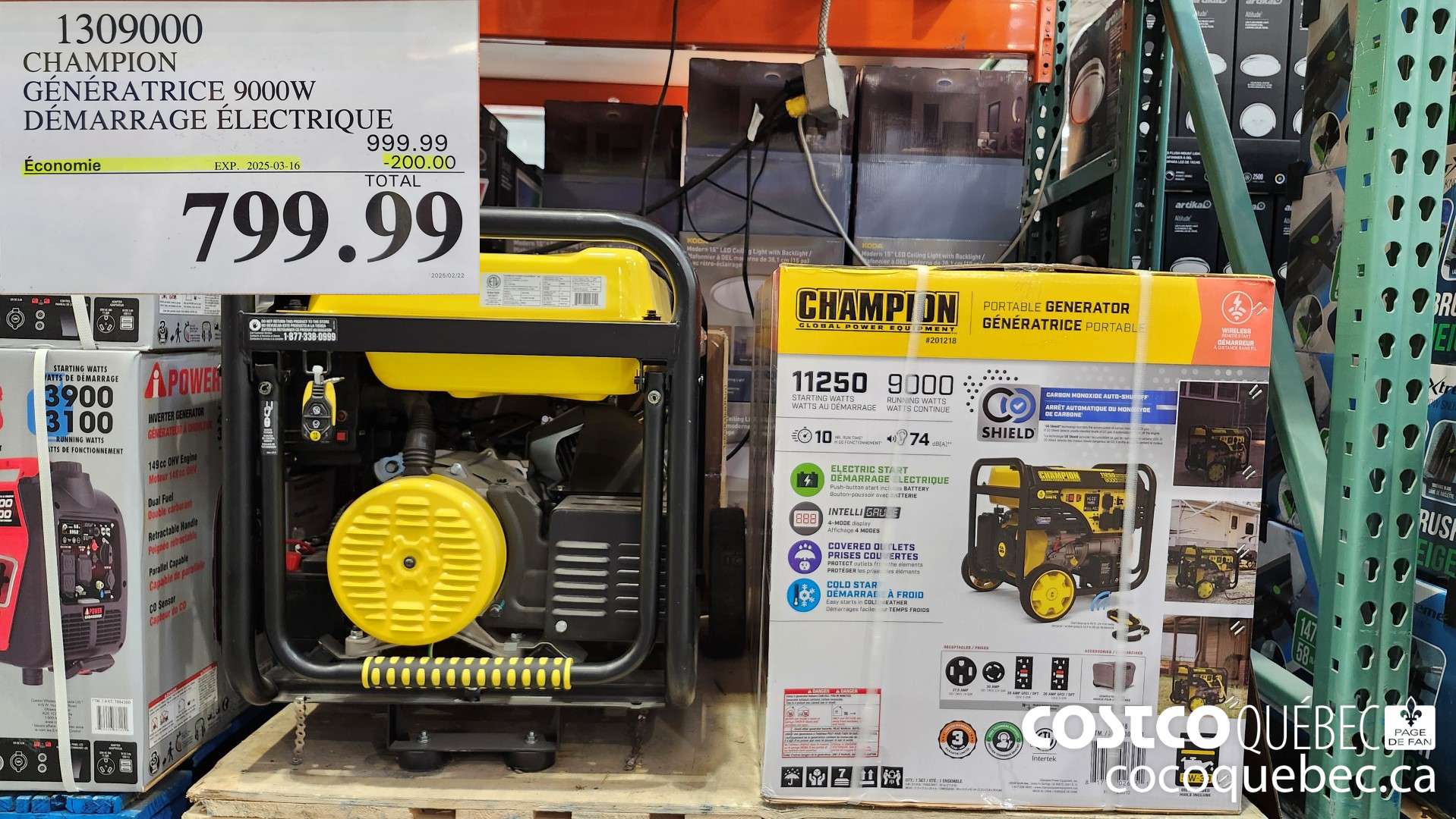 1309000 CHAMPION GENERATEUR 9000W DEMARRAGE ELECTRIQUE ($200.00 INSTANT SAVINGS EXPIRES ON 2025-03-16) $799.99