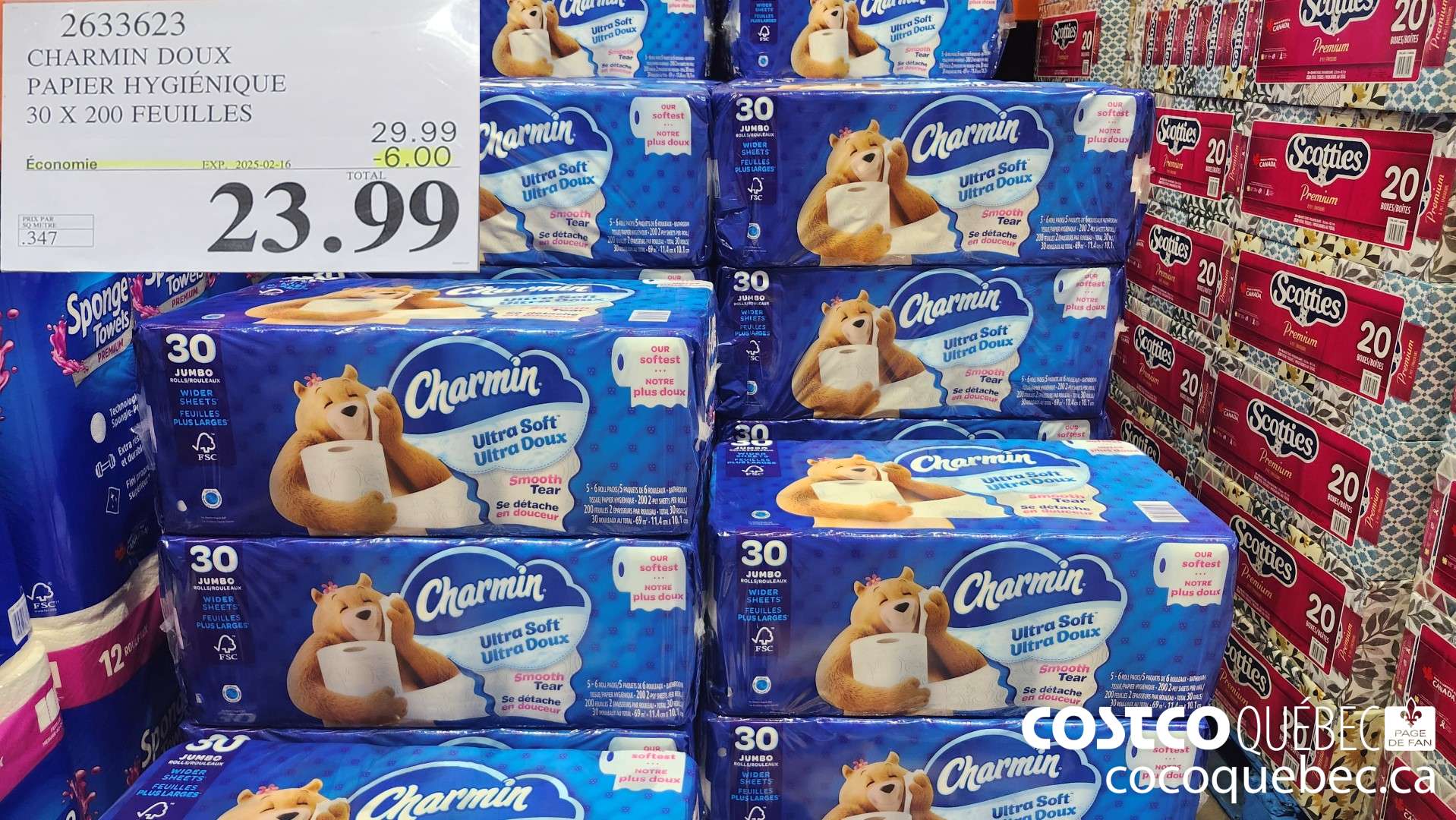 2633623 CHARMIN DOUX PAPIER HYGIENIQUE 30 X 200 FEUILLES ($6.00 INSTANT SAVINGS EXPIRES ON 2025-02-16) $23.99
