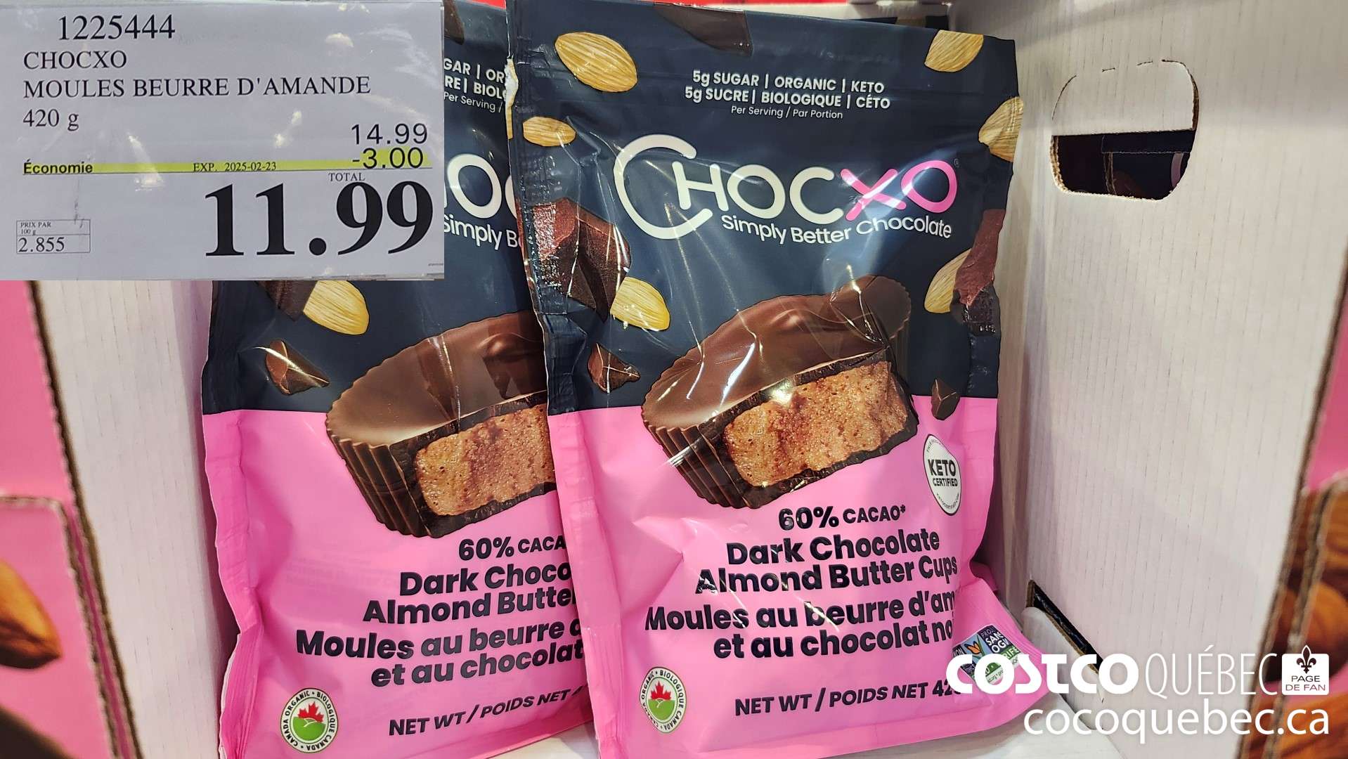 1225444 CHOCXO MOULES BEURRE D'AMANDE 420 g  ($3.00 INSTANT SAVINGS EXPIRES ON 2025-02-23) $11.99