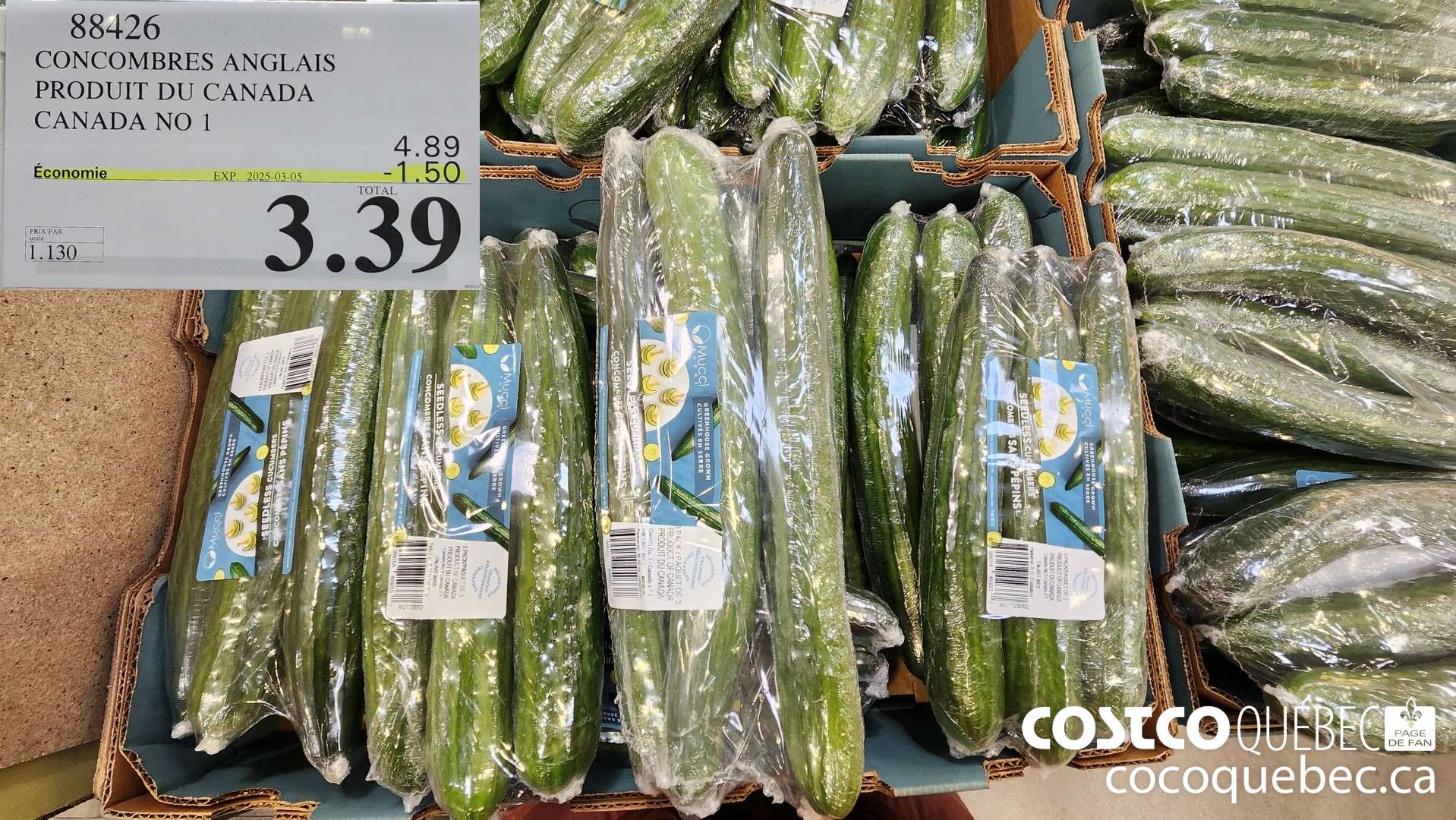 88426 CONCOMBRES ANGLAIS PRODUIT DU CANADA CANADA NO 1  ($1.50 INSTANT SAVINGS EXPIRES ON 2025-03-05) $3.39