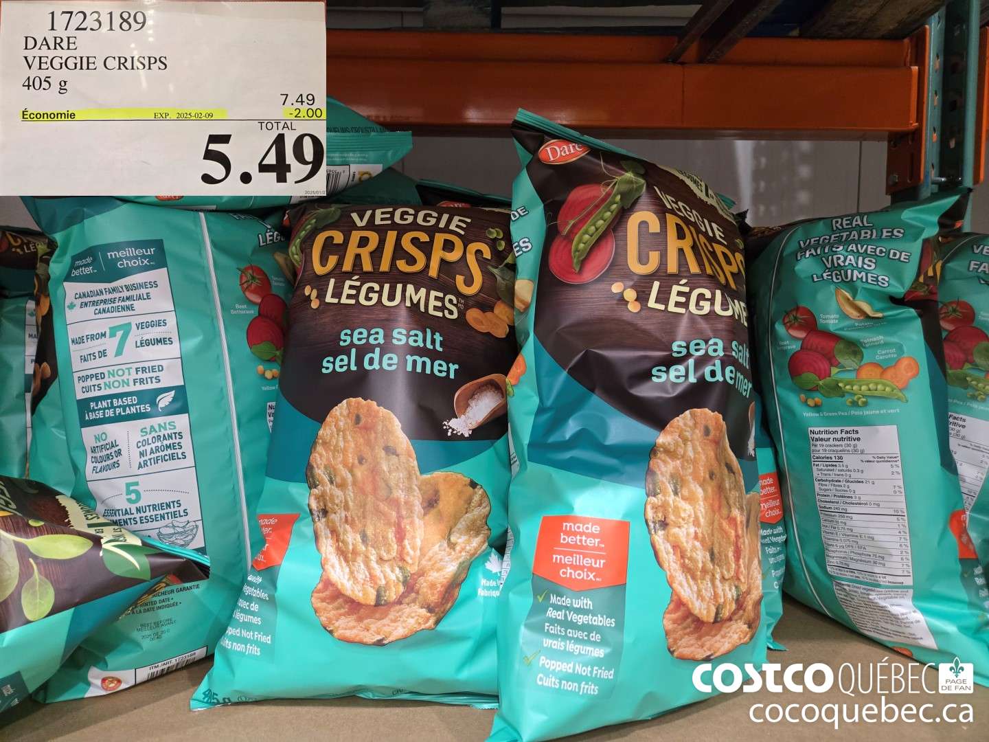 1723189 DARE VEGGIE CRISPS 405 g  ($2.00 INSTANT SAVINGS EXPIRES ON 2025-02-09) $5.49