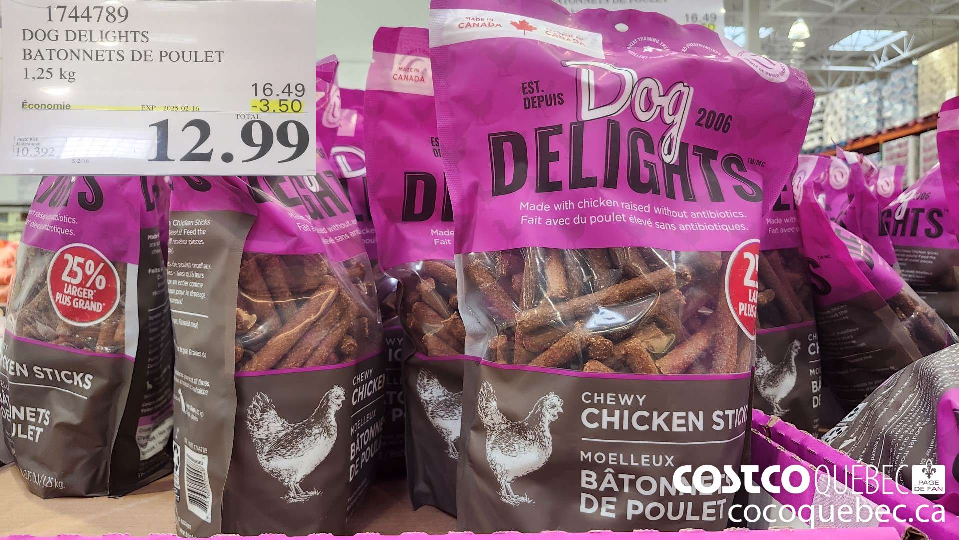 1744789 DOG DELIGHTS BATONNETS DE POULET 1.25 kg  ($3.50 INSTANT SAVINGS EXPIRES ON 2025-02-16) $12.99