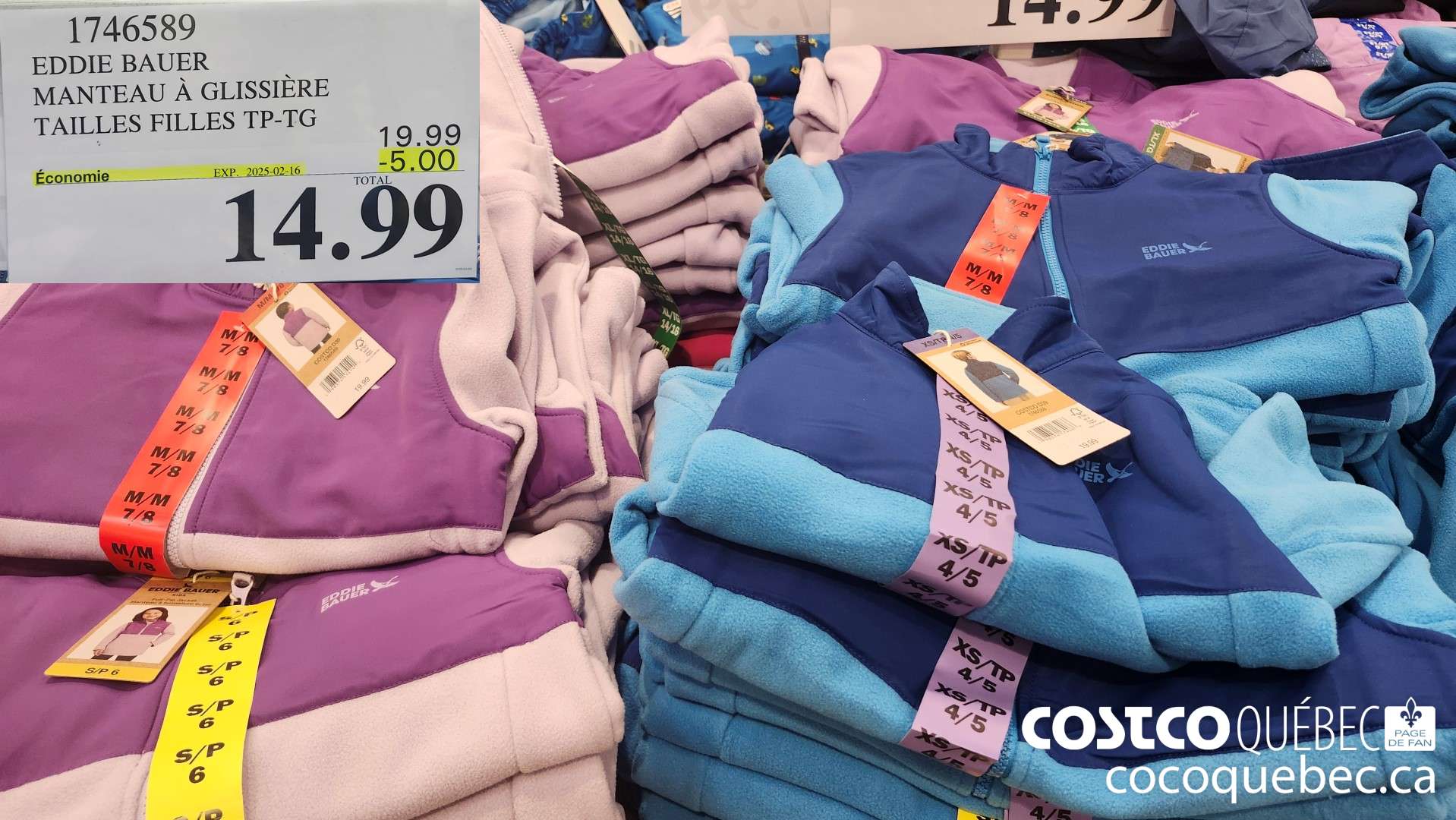 1746589 EDDIE BAUER MANTEAU A GLISSIERE TAILLES FILLES TP-TG  ($5.00 INSTANT SAVINGS EXPIRES ON 2025-02-16) $19.99