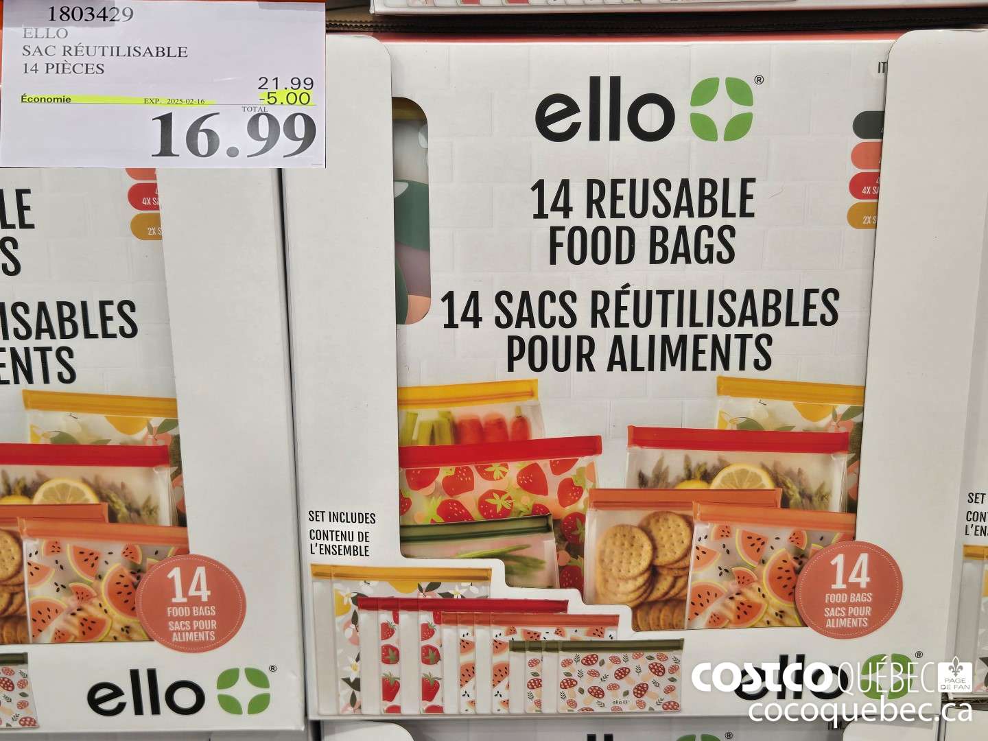 1803429 ELLO SAC REUTILISABLE 14 PIECES  ($5.00 INSTANT SAVINGS EXPIRES ON 2025-02-16) $16.99
