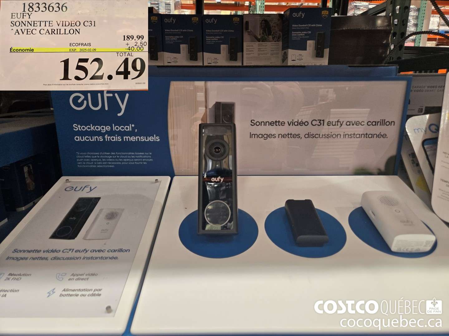 1833636 EUFY SONNETTE VIDEO C31 “AVEC CARILLON  ($40.00 INSTANT SAVINGS EXPIRES ON 2025-02-09) $152.49