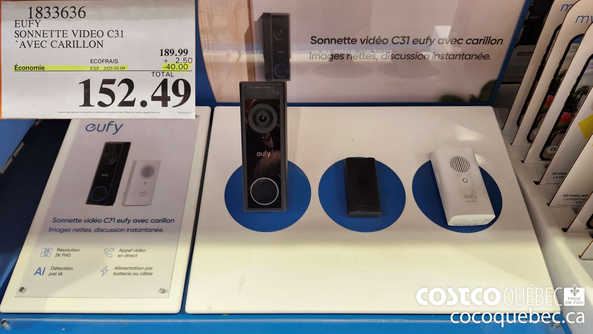 1833636 EUFY SONNETTE VIDEO C31 “AVEC CARILLON  ($40.00 INSTANT SAVINGS EXPIRES ON 2025-03-09) $152.49