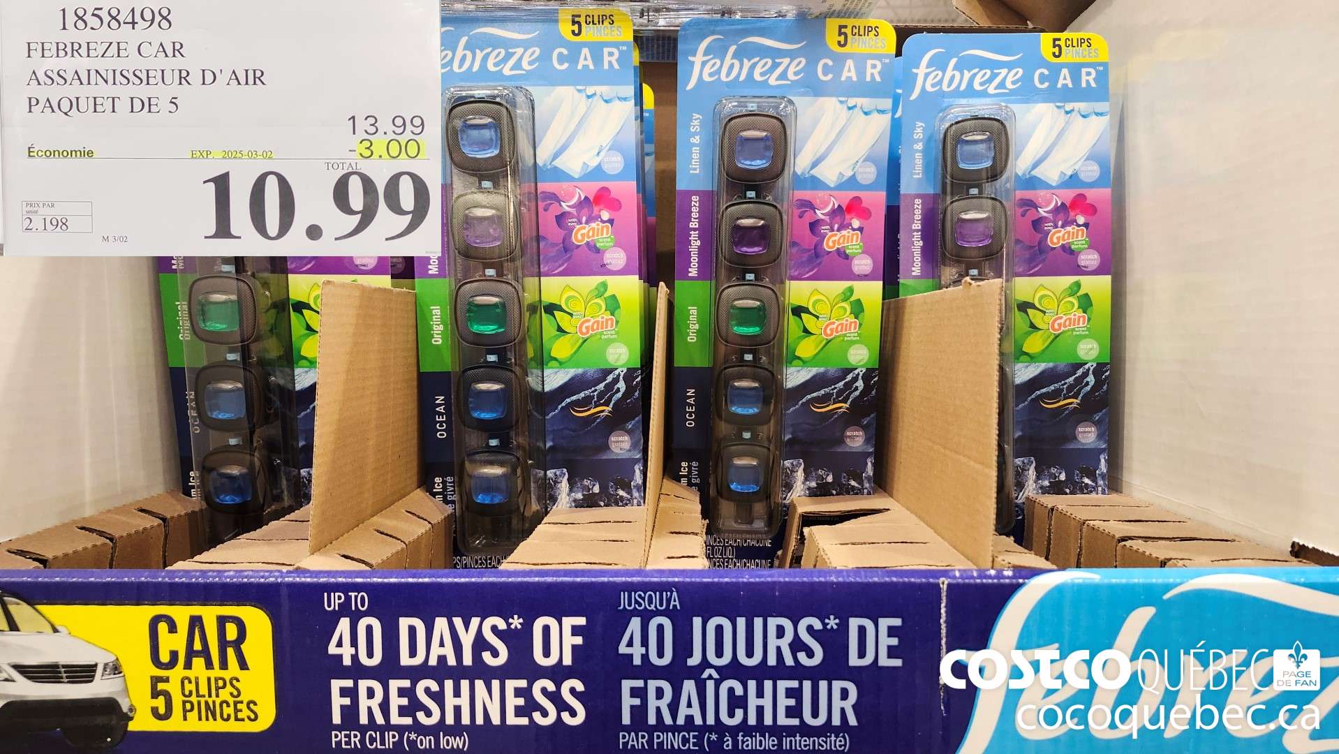 1858498 FEBREZE CAR ASSAINISSEUR D'AIR PAQUET DE 5  ($3.00 INSTANT SAVINGS EXPIRES ON 2025-03-02) $10.99
