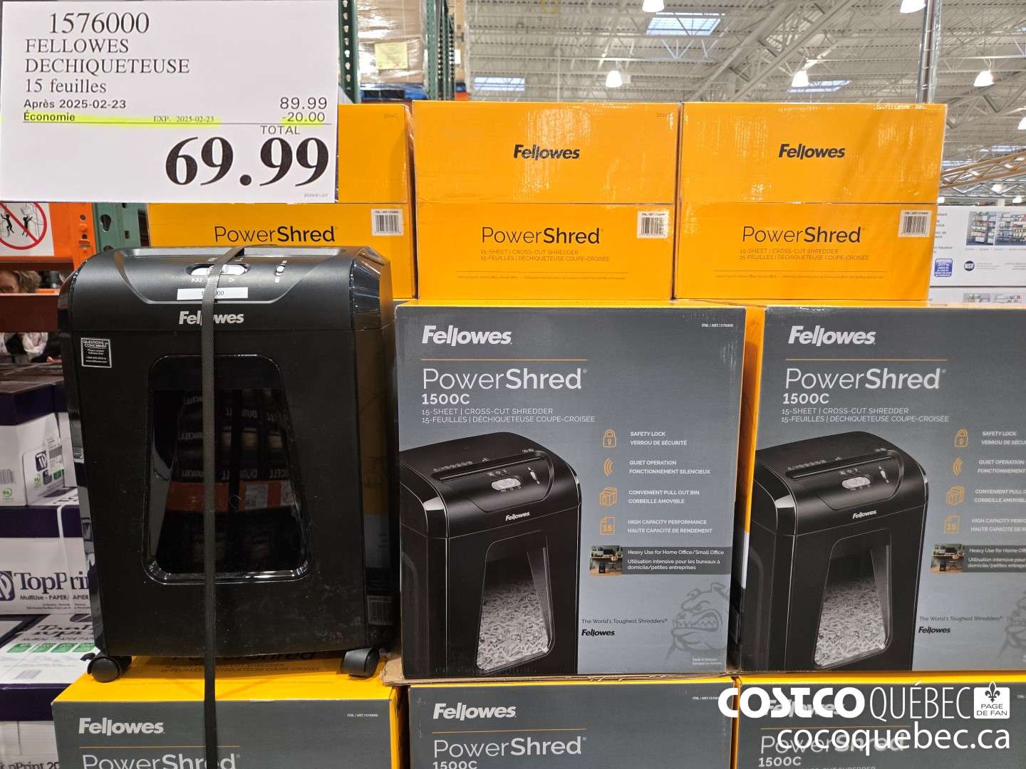 1576000 FELLOWES DECHIQUETEUSE 15 feuilles  ($20.00 INSTANT SAVINGS EXPIRES ON 2025-02-23) $69.99