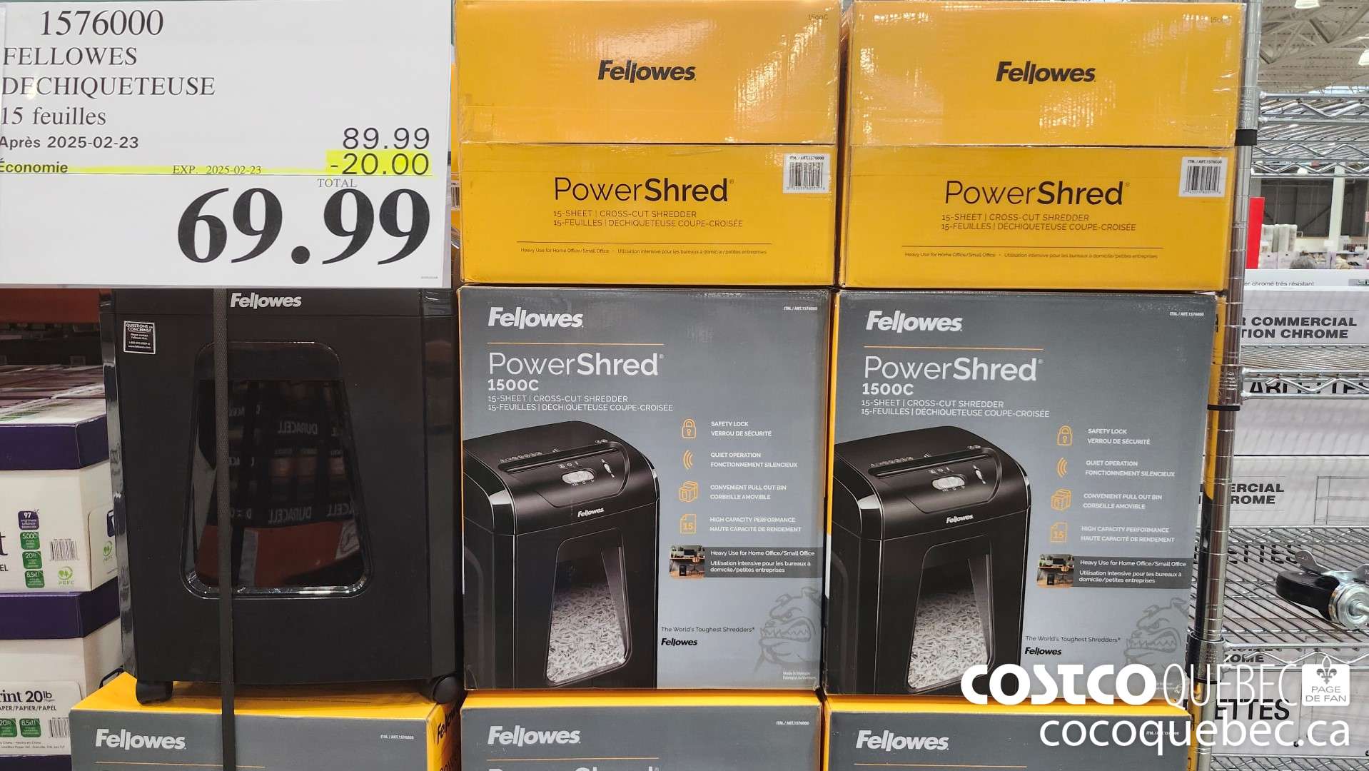 1576000 FELLOWES DECHIQUETEUSE 15 feuilles  ($20.00 INSTANT SAVINGS EXPIRES ON 2025-02-23) $69.99