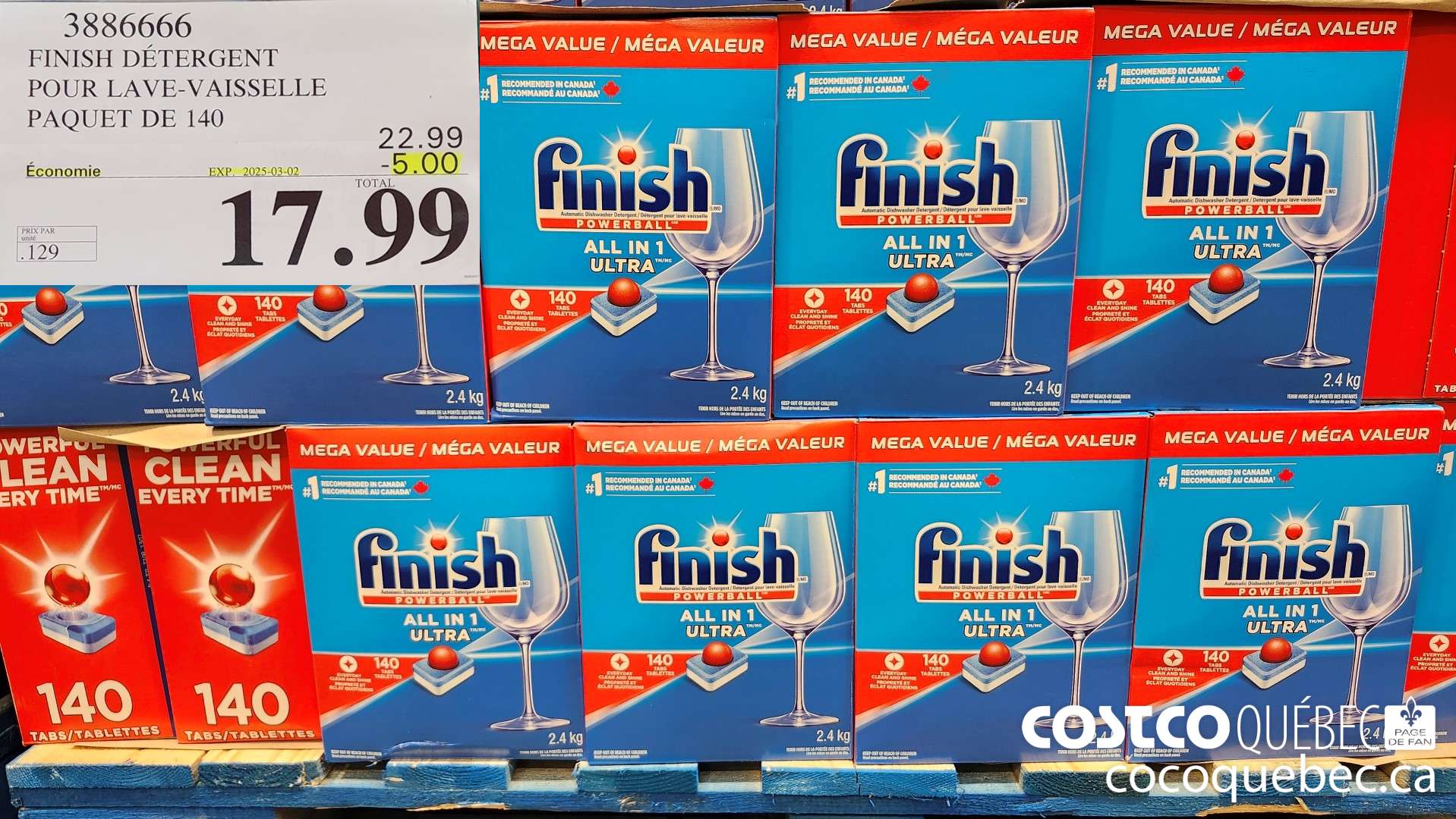 3886666 FINISH DETERGENT POUR LAVE-VAISSELLE PAQUET DE 140 ($5.00 INSTANT SAVINGS EXPIRES ON 2025-03-02) $17.99
