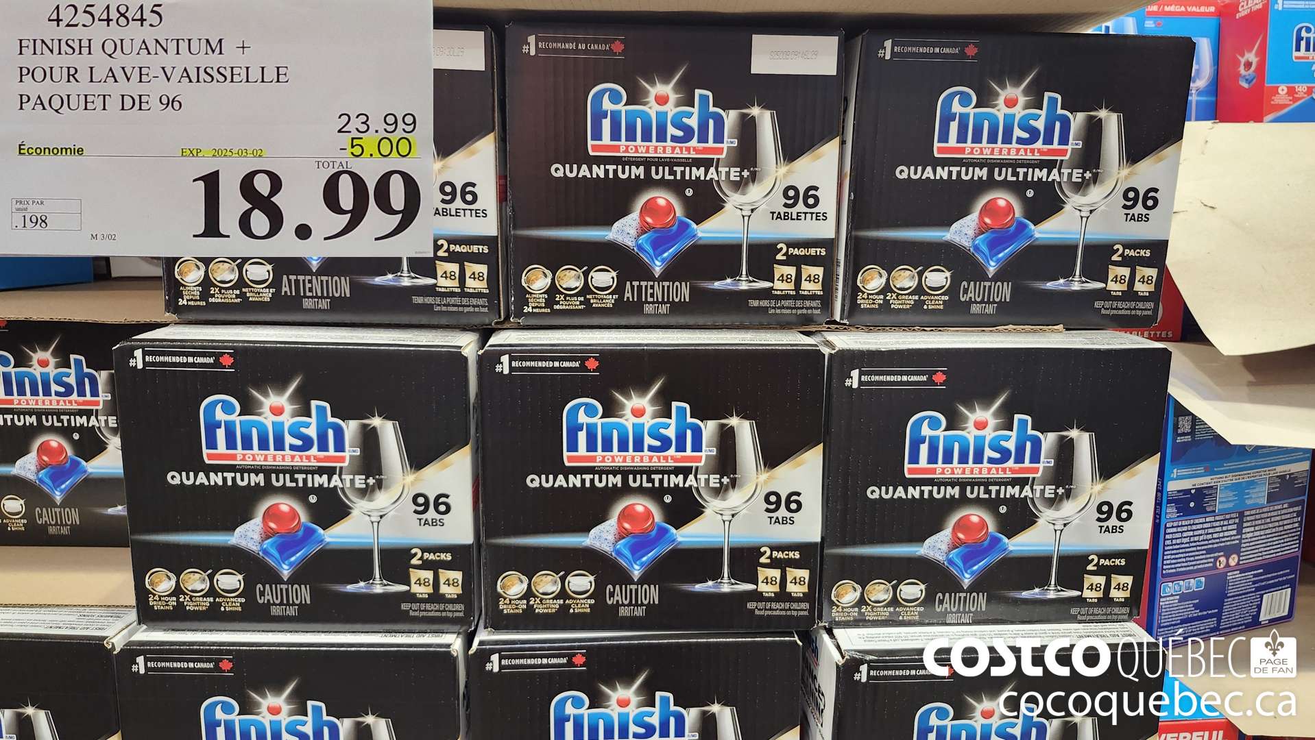 4254845 FINISH QUANTUM + POUR LAVE-VAISSELLE PAQUET DE 96  ($6.00 INSTANT SAVINGS EXPIRES ON 2025-03-02) $18.99