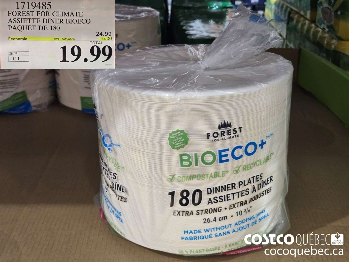 1719485 FOREST OR CLIMATE ASSIETTE DINER BIOECO PAQUET DE 180 ($5.00 INSTANT SAVINGS EXPIRES ON 2025-02-09) $19.99