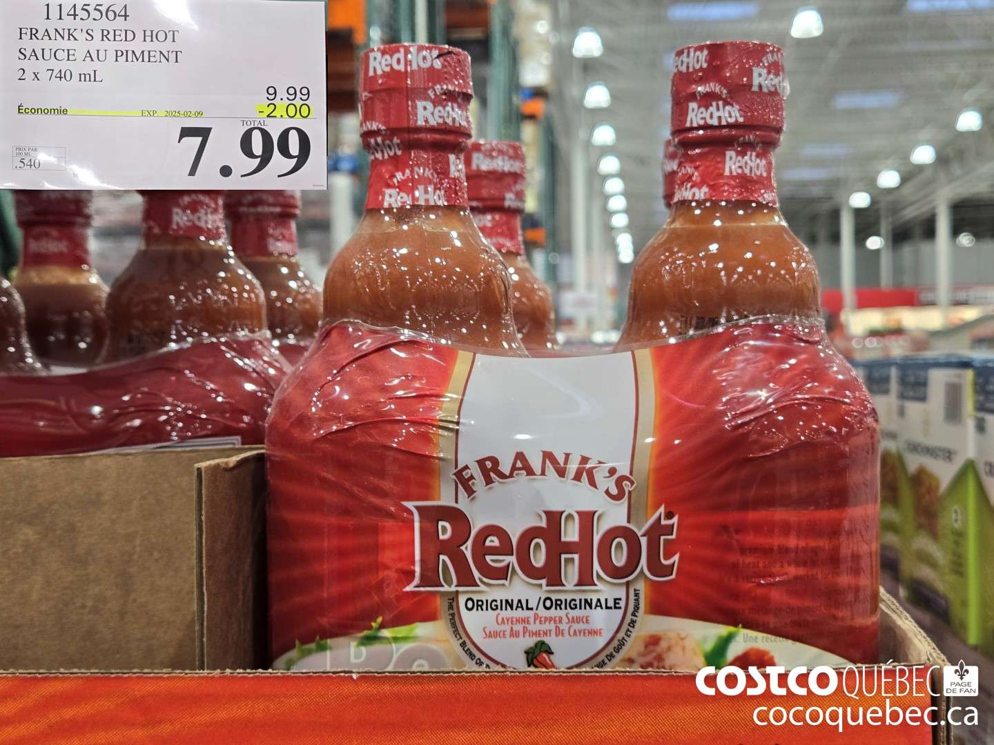 1145564 FRANKS RED HOT SAUCE AU PIMENT 2 x 740 mL ($2.00 INSTANT SAVINGS EXPIRES ON 2025-02-09) $7.99
