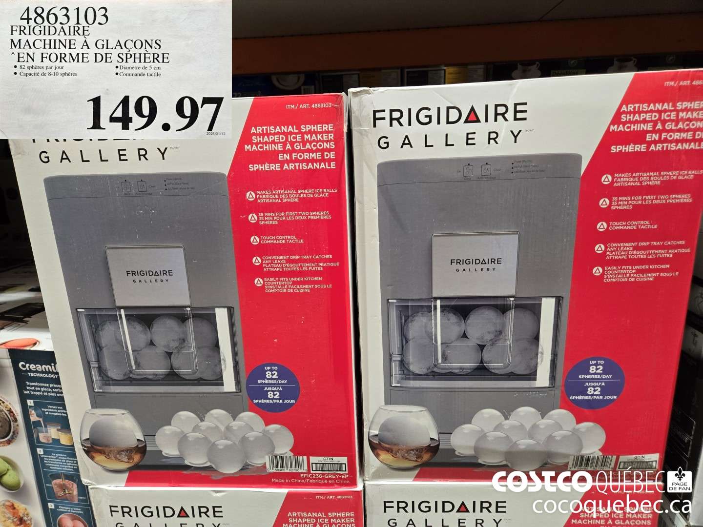 4863103 FRIGIDAIRE MACHINE A GLACONS ‘EN FORME DE SPHERE  $149.97