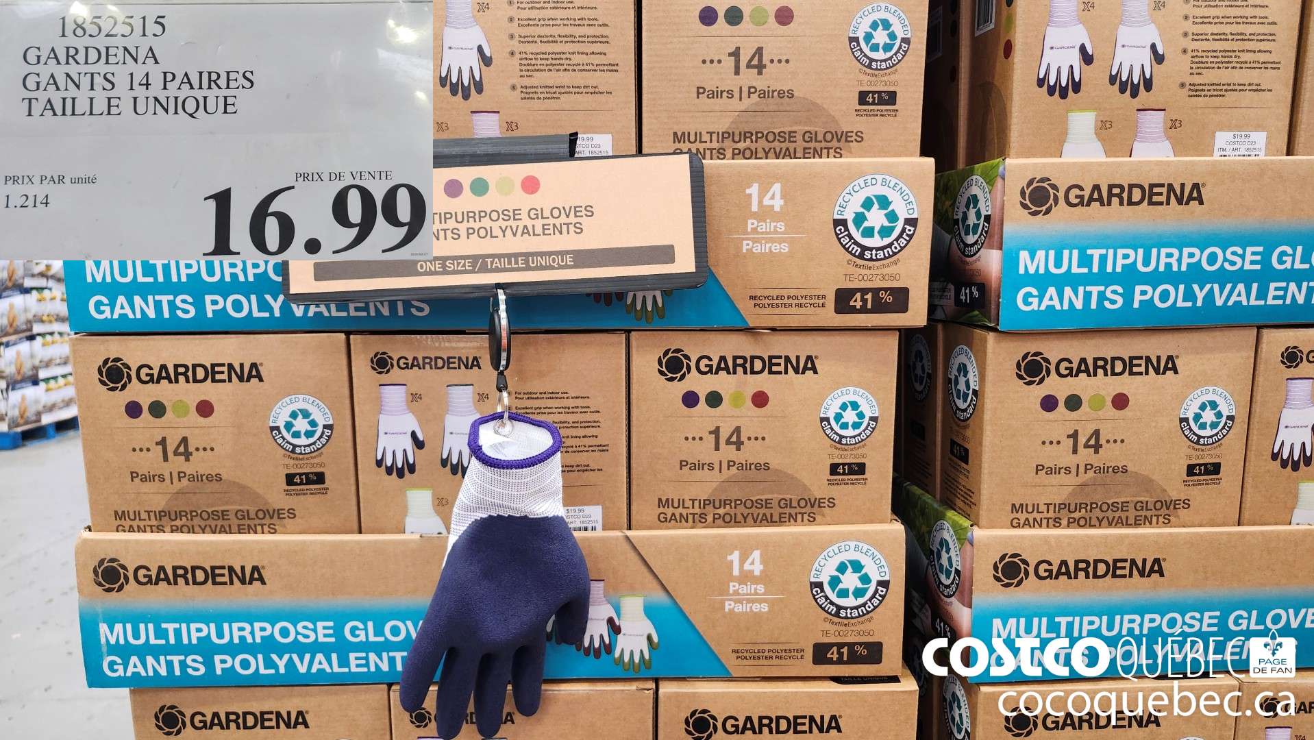 1852515 GARDENA GANTS 14 PAIRES TAILLE UNIQUE  $16.99
