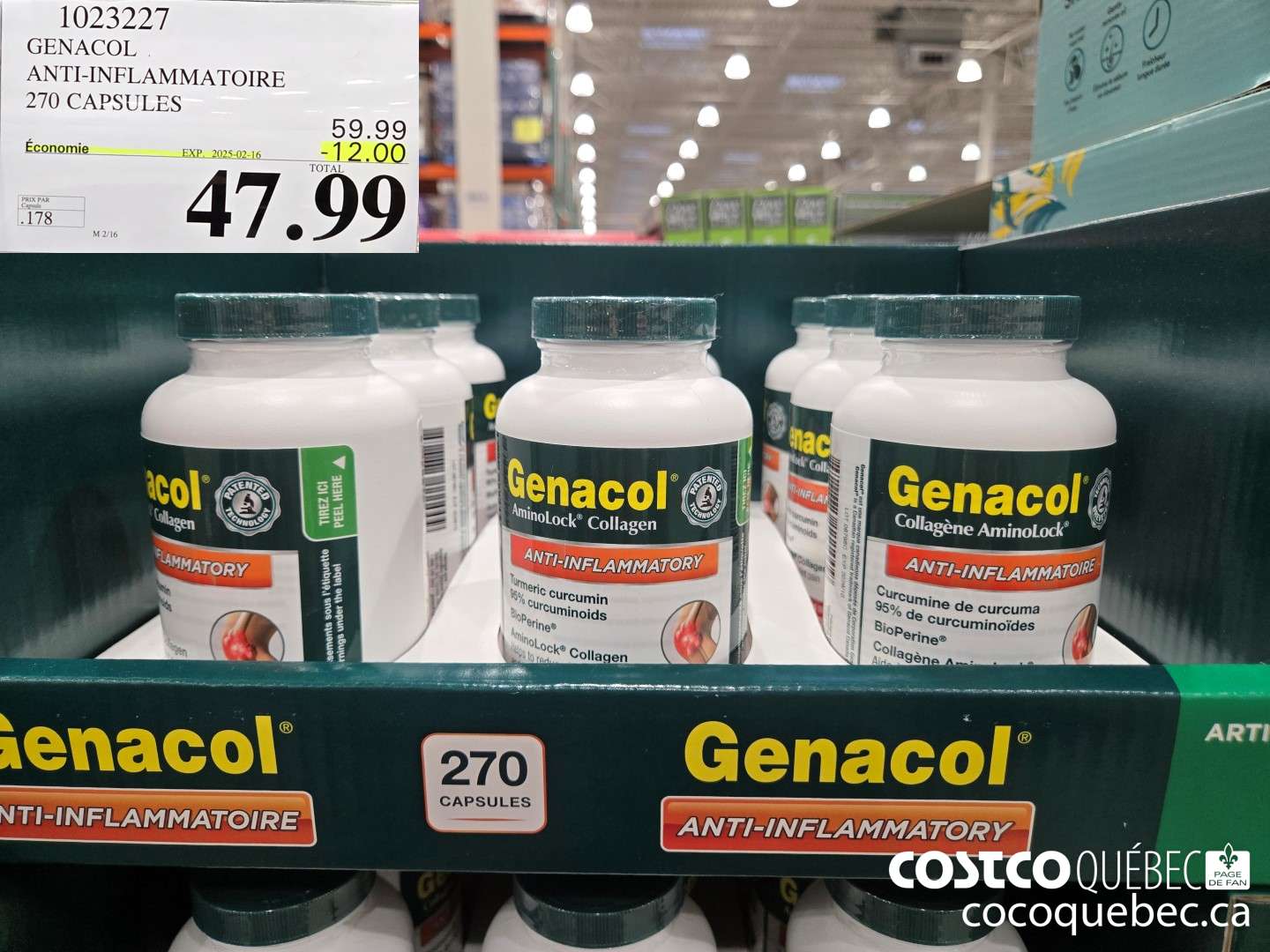 1023227 GENACOL ANTI-INFLAMMATOIRE 270 CAPSULES  ($12.00 INSTANT SAVINGS EXPIRES ON 2025-02-16) $47.99