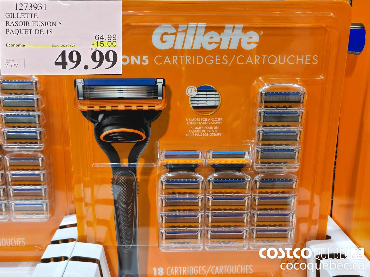 1273931 GILLETTE FUSIONS CARTOUCHES PAQUET DE 18 ($15.00 INSTANT SAVINGS EXPIRES ON 2025-02-23) $49.99