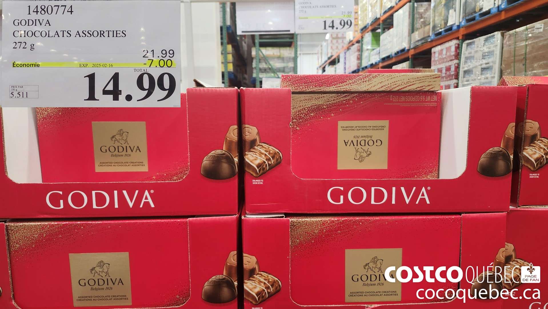 1480774 GODIVA CHOCOLATS BELGES  ($7.00 INSTANT SAVINGS EXPIRES ON 2025-02-16) $14.99