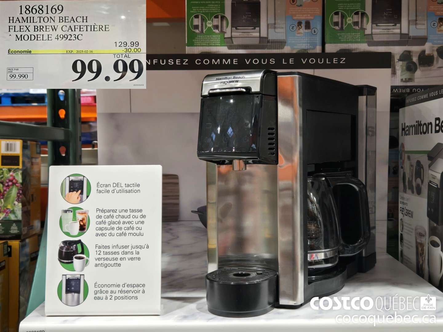 1868169 HAMILTON BEACH FLEX BREW CAFETIERE “ MODELE 49923C  ($30.00 INSTANT SAVINGS EXPIRES ON 2025-02-16) $99.99