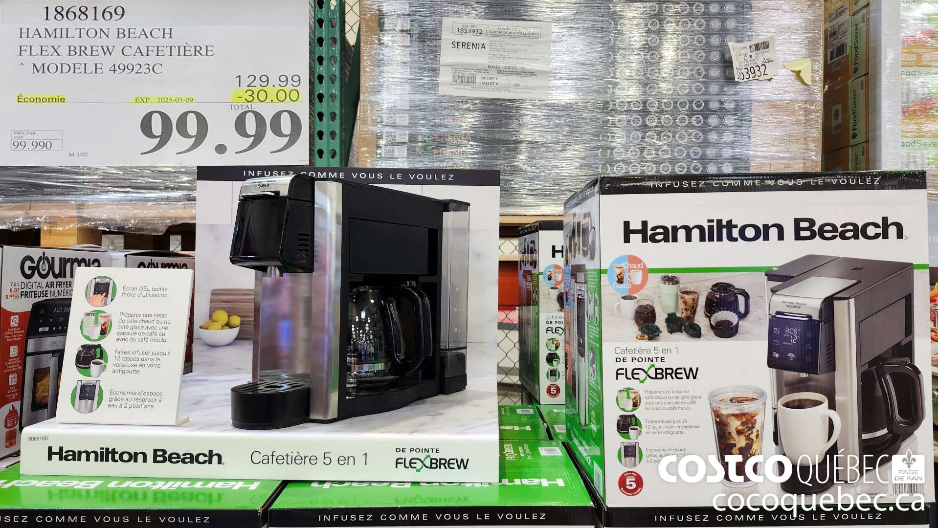 1868169 HAMILTON BEACH FLEX BREW CAFETIERE “ MODELE 49923C  ($30.00 INSTANT SAVINGS EXPIRES ON 2025-03-09) $99.99