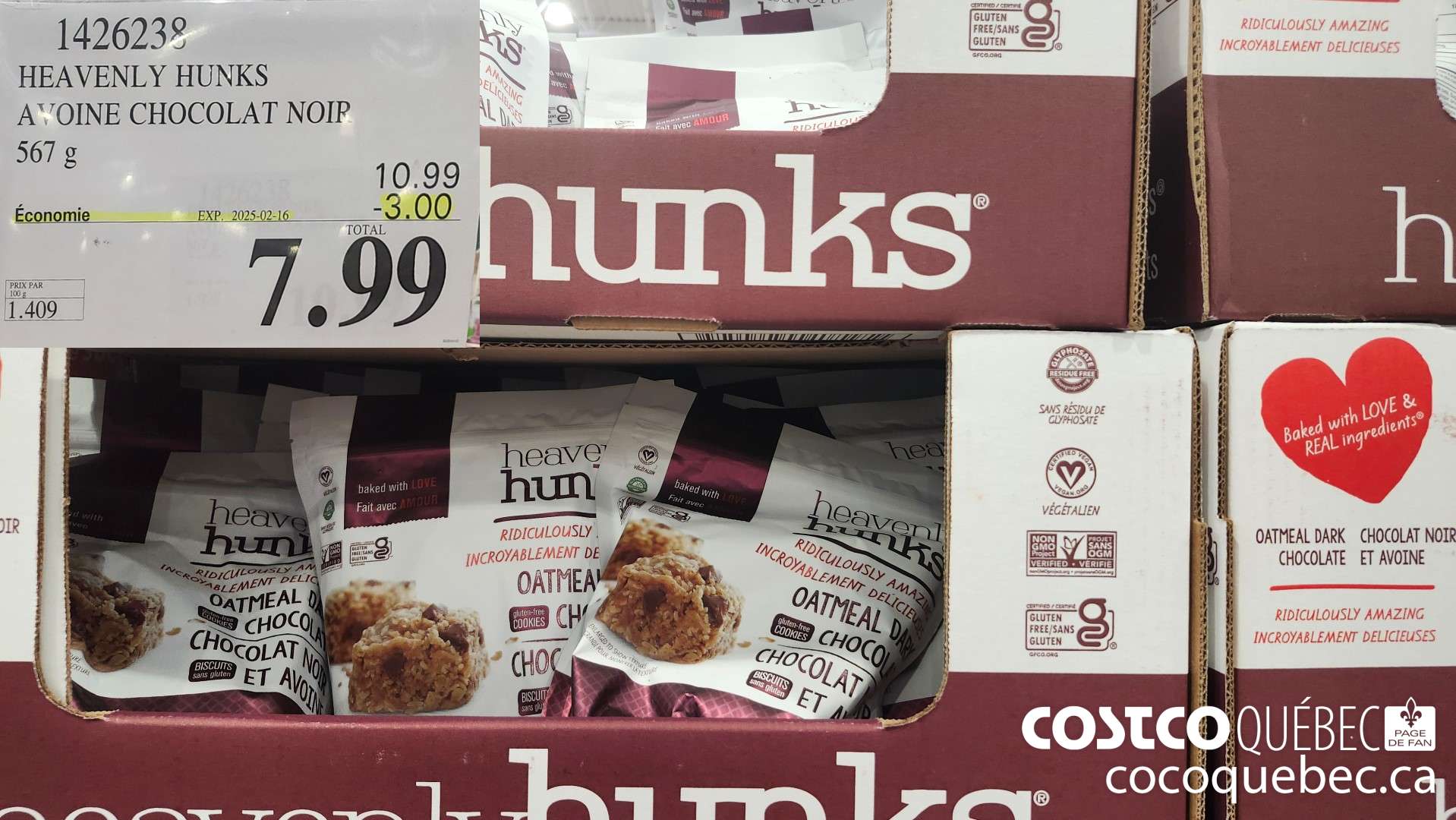 1426238 HEAVENLY HUNKS CHOCOLAT NOIR a l'avoine 567 G ($3.00 INSTANT SAVINGS EXPIRES ON 2025-02-16) $7.99