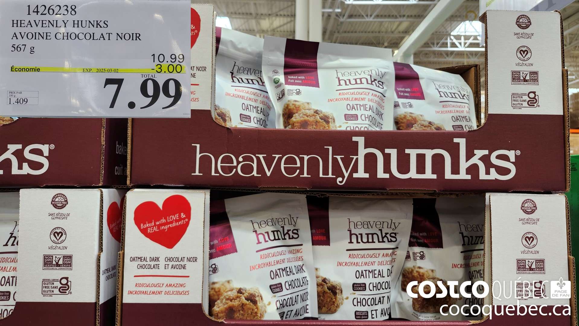 1426238 HEAVENLY HUNKS CHOCOLAT NOIR a l'avoine 567 G ($3.00 INSTANT SAVINGS EXPIRES ON 2025-02-16) $7.99