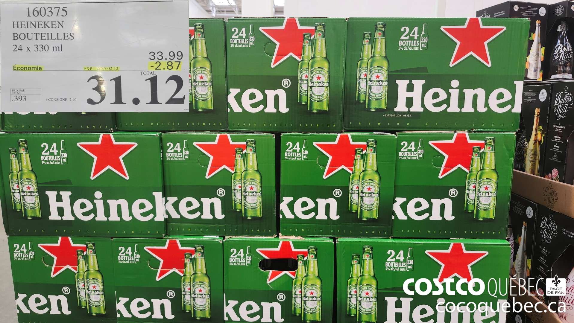 160375 HEINEKEN BOUTEILLES 24 x 330 ml  ($2.87 INSTANT SAVINGS EXPIRES ON 2025-02-12) $31.12