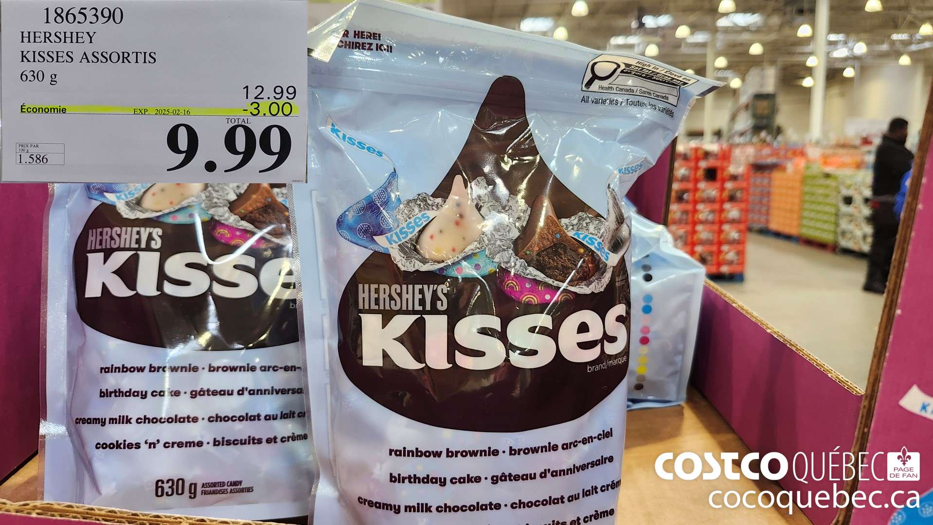 1865390 HERSHEY KISSES ASSORTIS 630 G  ($3.00 INSTANT SAVINGS EXPIRES ON 2025-02-16) $9.99