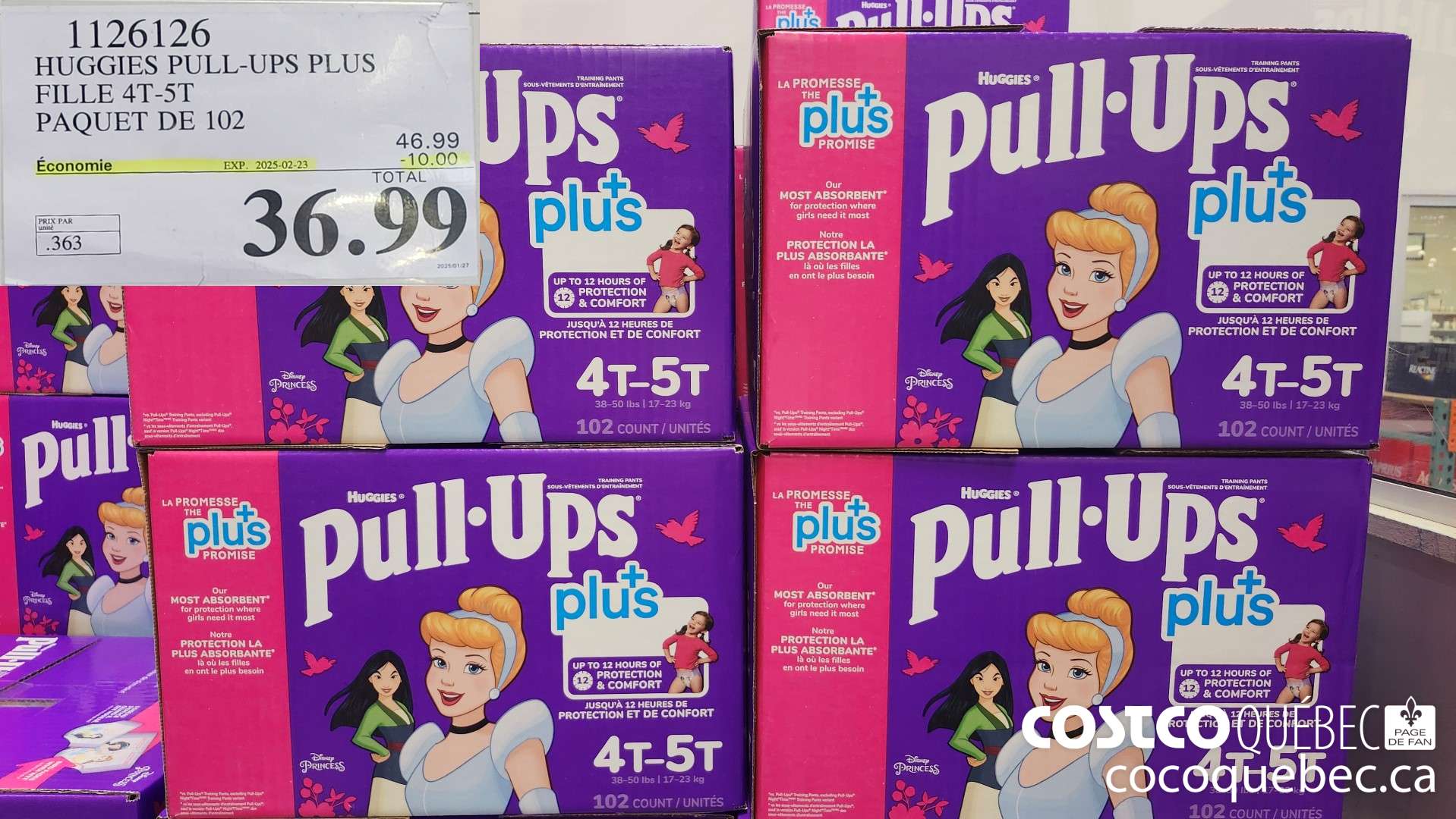1126126 HUGGIES PULL-UPS PLUS FILLE 4T-5T PAQUET DE 102  ($10.00 INSTANT SAVINGS EXPIRES ON 2025-02-23) $36.99