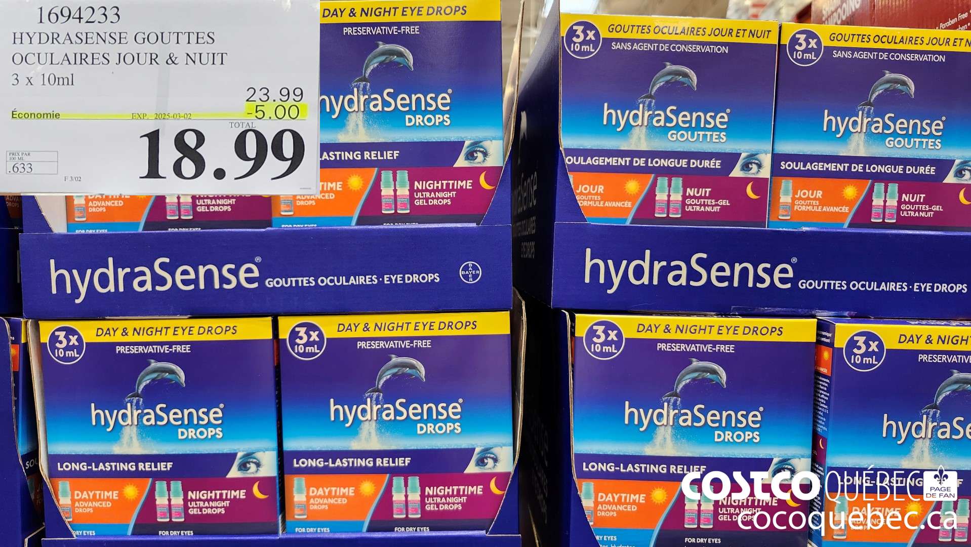 1694233 HYDRASENSE GOUTTES OCULAIRES JOUR & NUIT  ($5.00 INSTANT SAVINGS EXPIRES ON 2025-03-02) $18.99