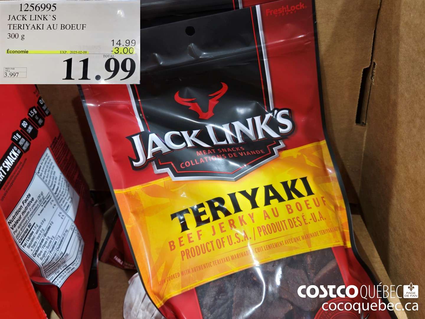 1256995 JACK LINKS TERIYAKI AU BOEUF 300 g ($3.00 INSTANT SAVINGS EXPIRES ON 2025-02-09) $11.99