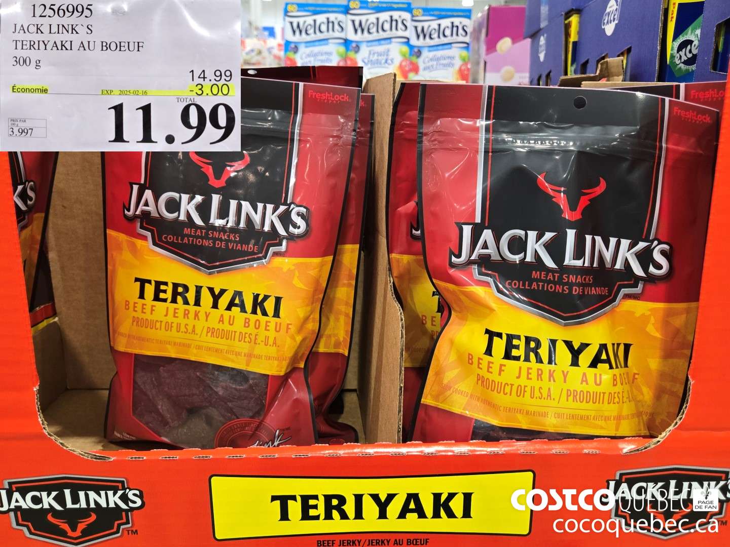 1256995 JACK LINKS TERIYAKI AU BOEUF 300 g ($3.00 INSTANT SAVINGS EXPIRES ON 2025-02-16) $11.99